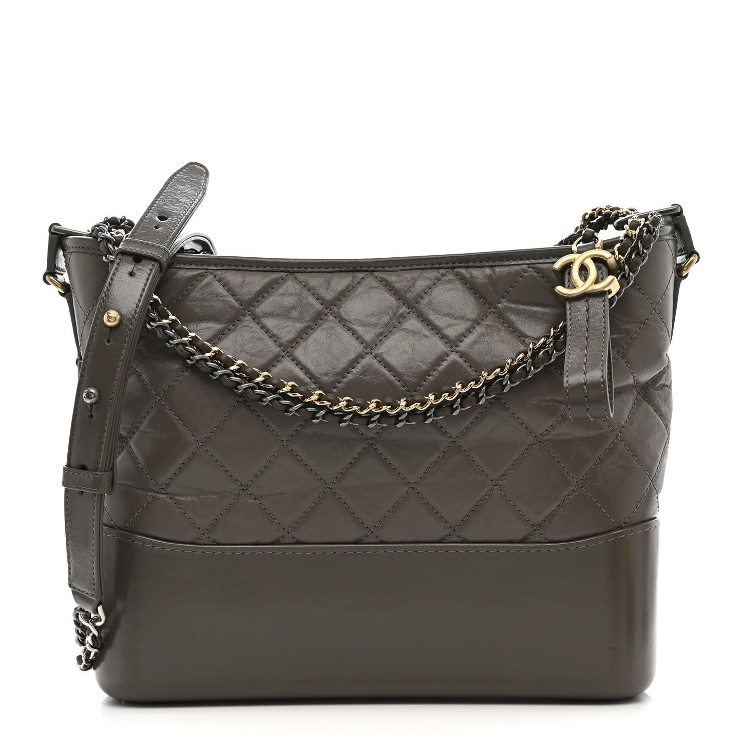 Aged Calfskin Quilted Medium Gabrielle Hobo Grey