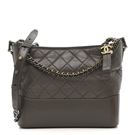 Aged Calfskin Quilted Medium Gabrielle Hobo Grey