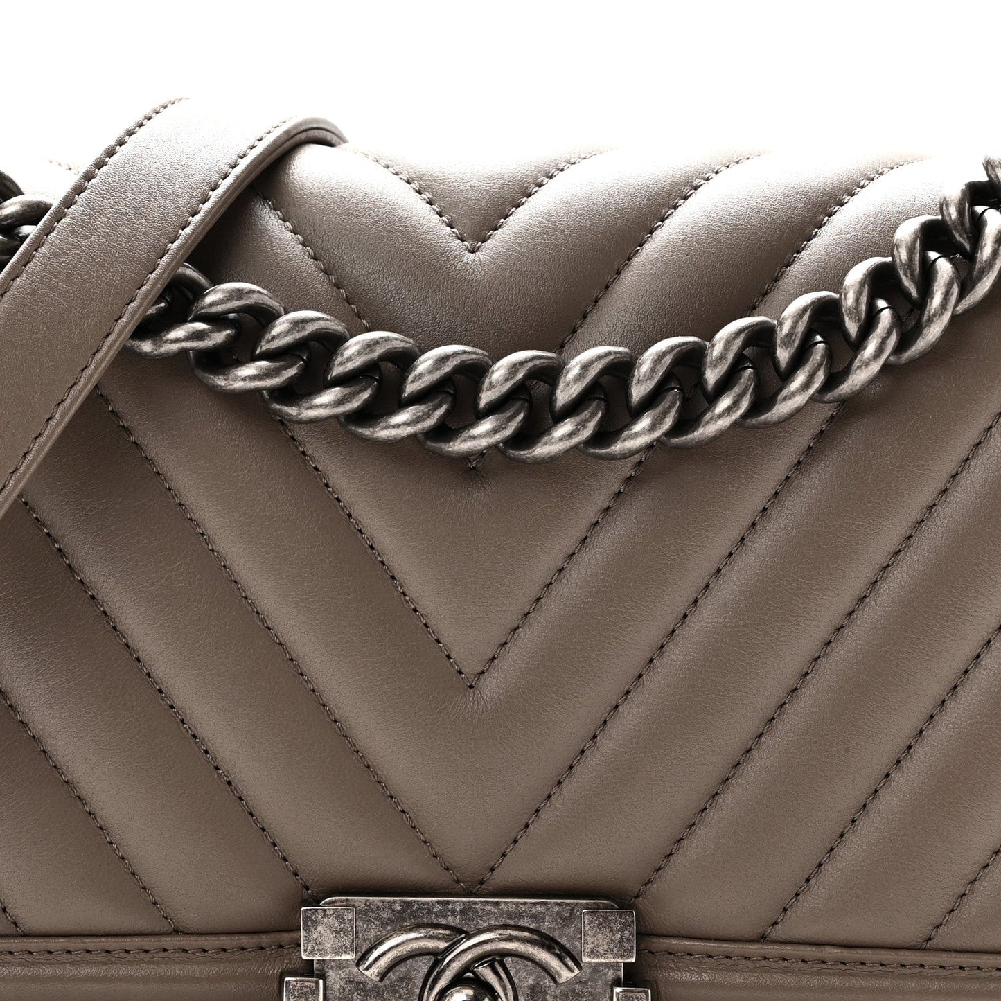 Calfskin Chevron Quilted Medium Boy Flap Grey
