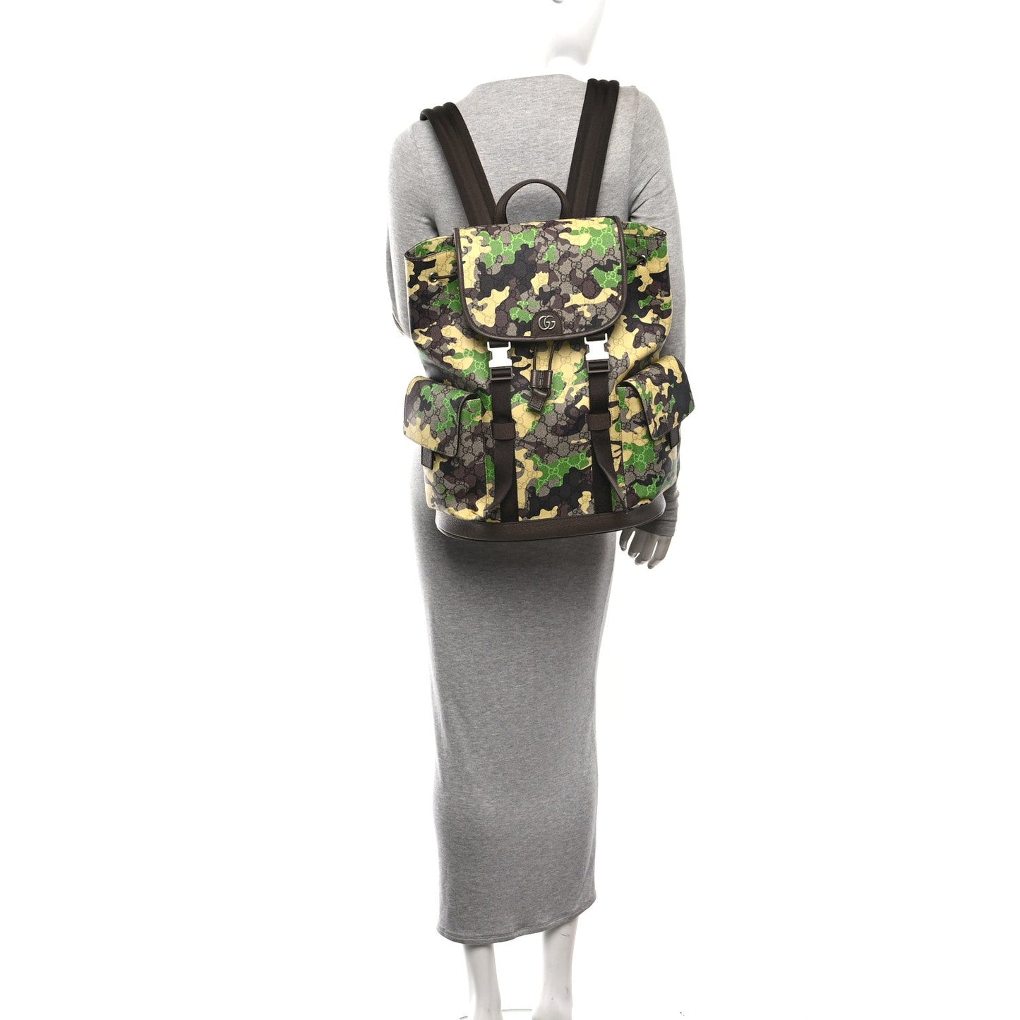 GG Supreme Monogram Camouflage Large Backpack Green Multicolor