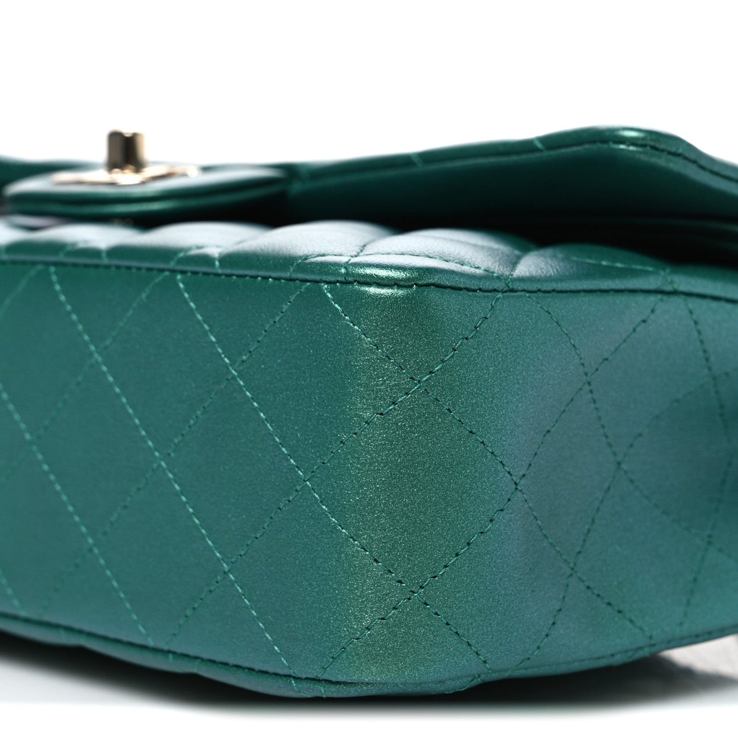 Iridescent Calfskin Quilted Medium Double Flap Green