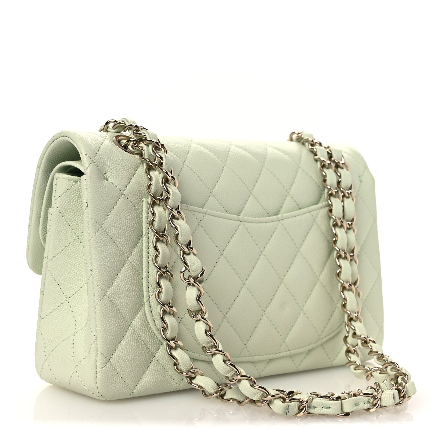 Caviar Quilted Small Double Flap Light Green