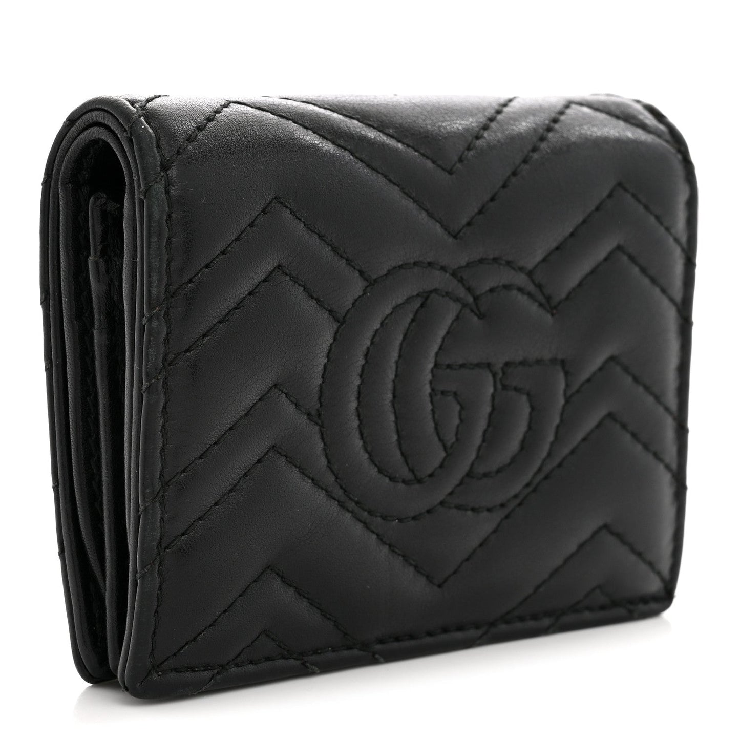 Calfskin Matelasse GG Marmont Card Case Wallet Black