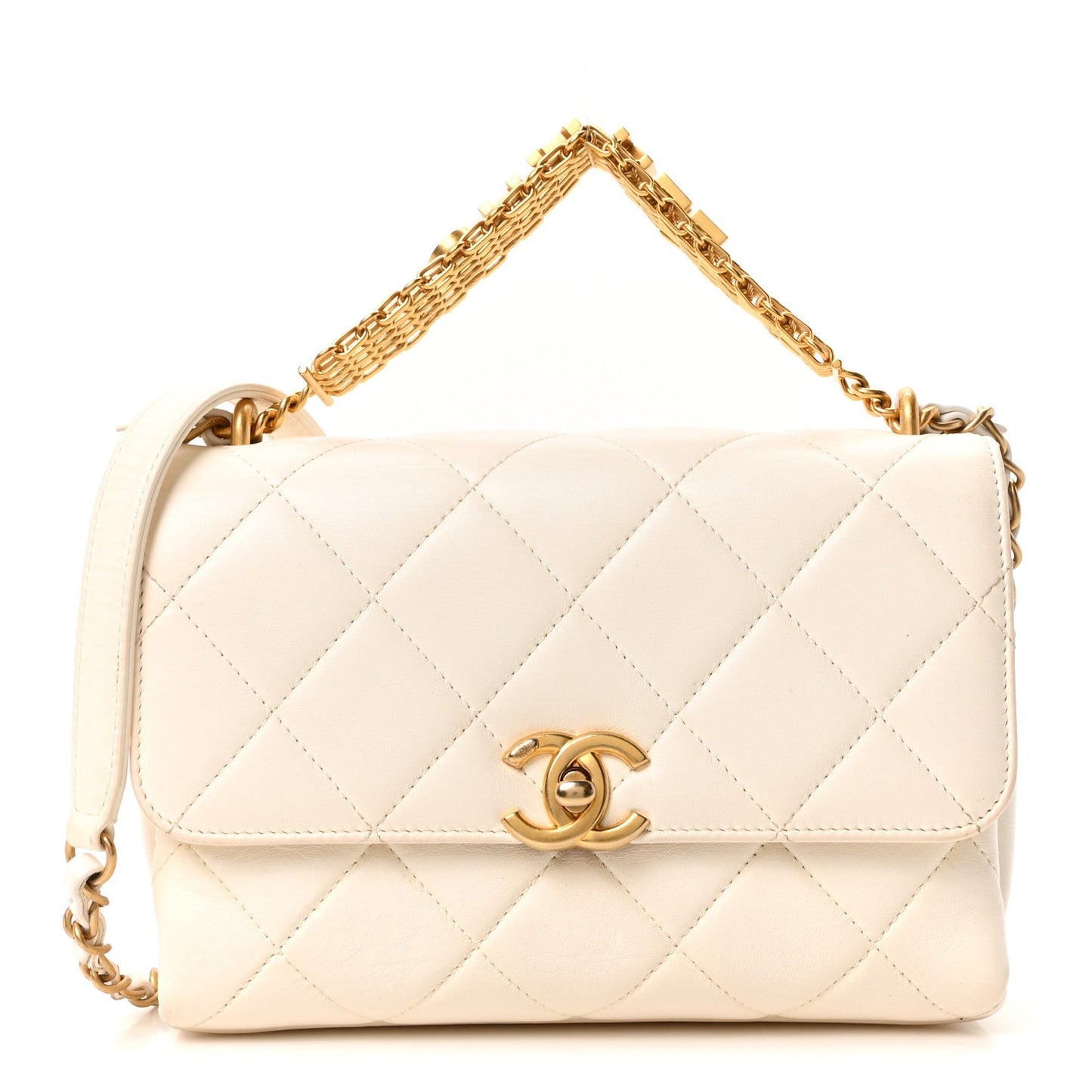 Lambskin Quilted Small CC Crystal Logo Chain Flap White