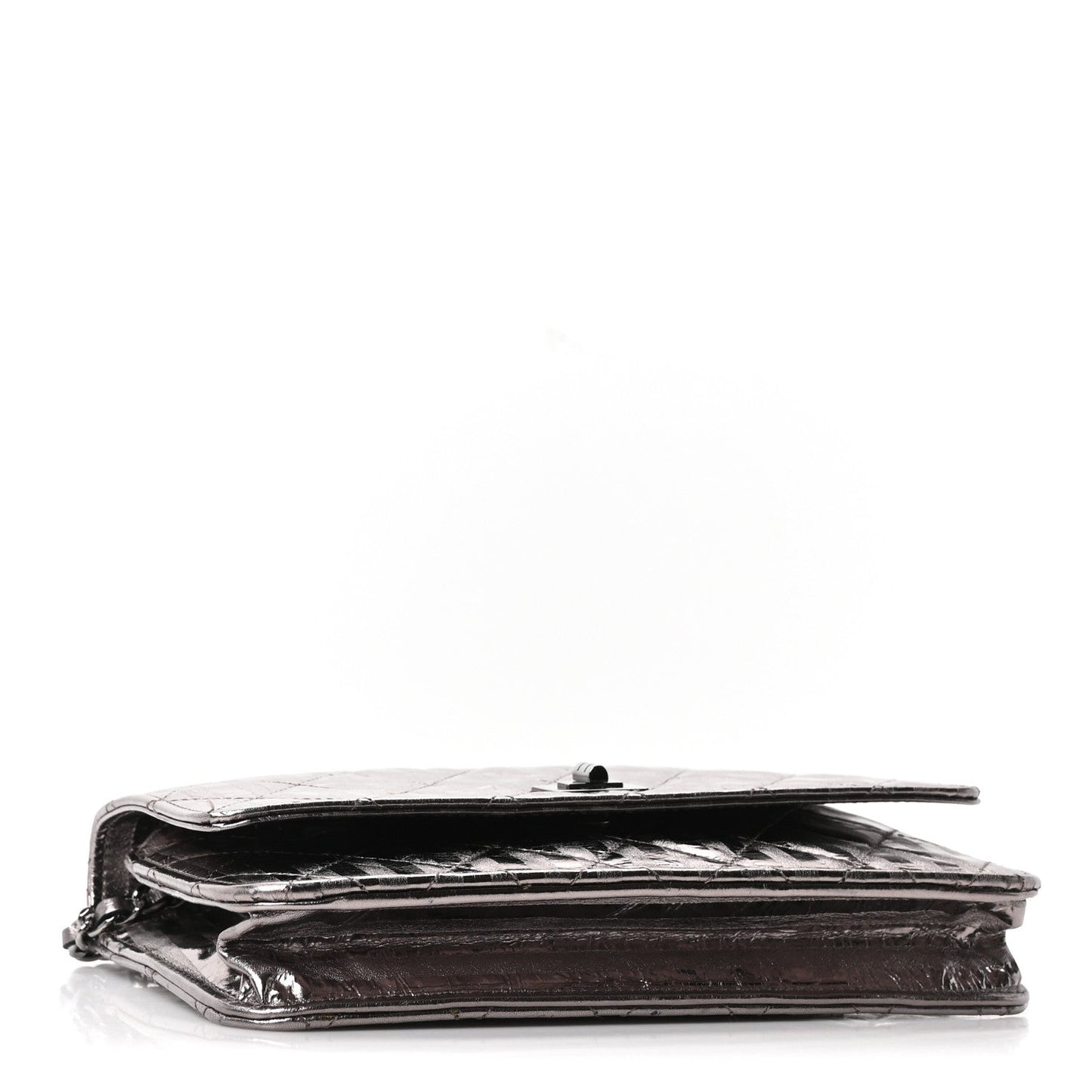 Metallic Striped Calfskin Reissue Wallet On Chain WOC Silver