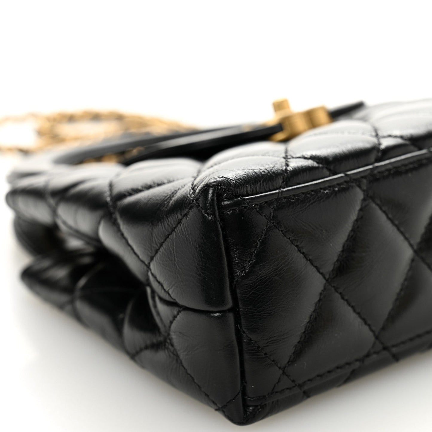 Shiny Aged Calfskin Quilted Nano Kelly Shopper Black