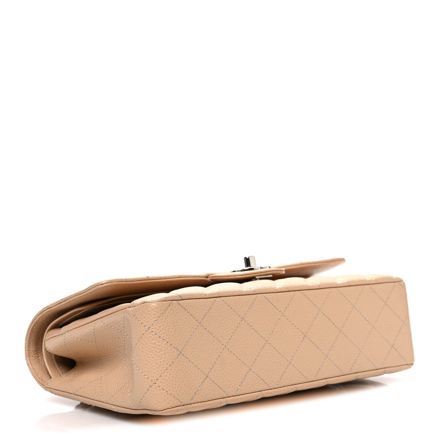 Caviar Quilted Medium Double Flap Beige