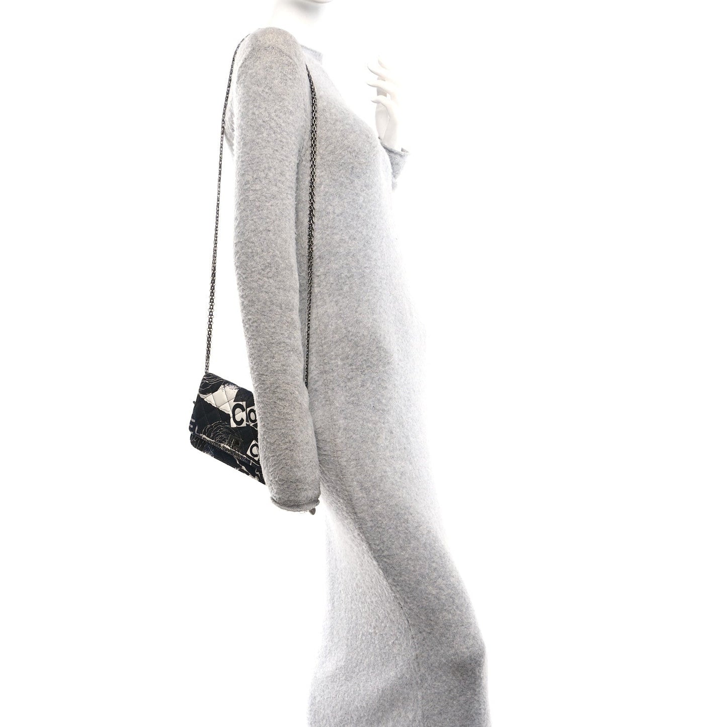 Canvas Printed Quilted 2.55 Reissue Wallet On Chain WOC White Black Navy Blue