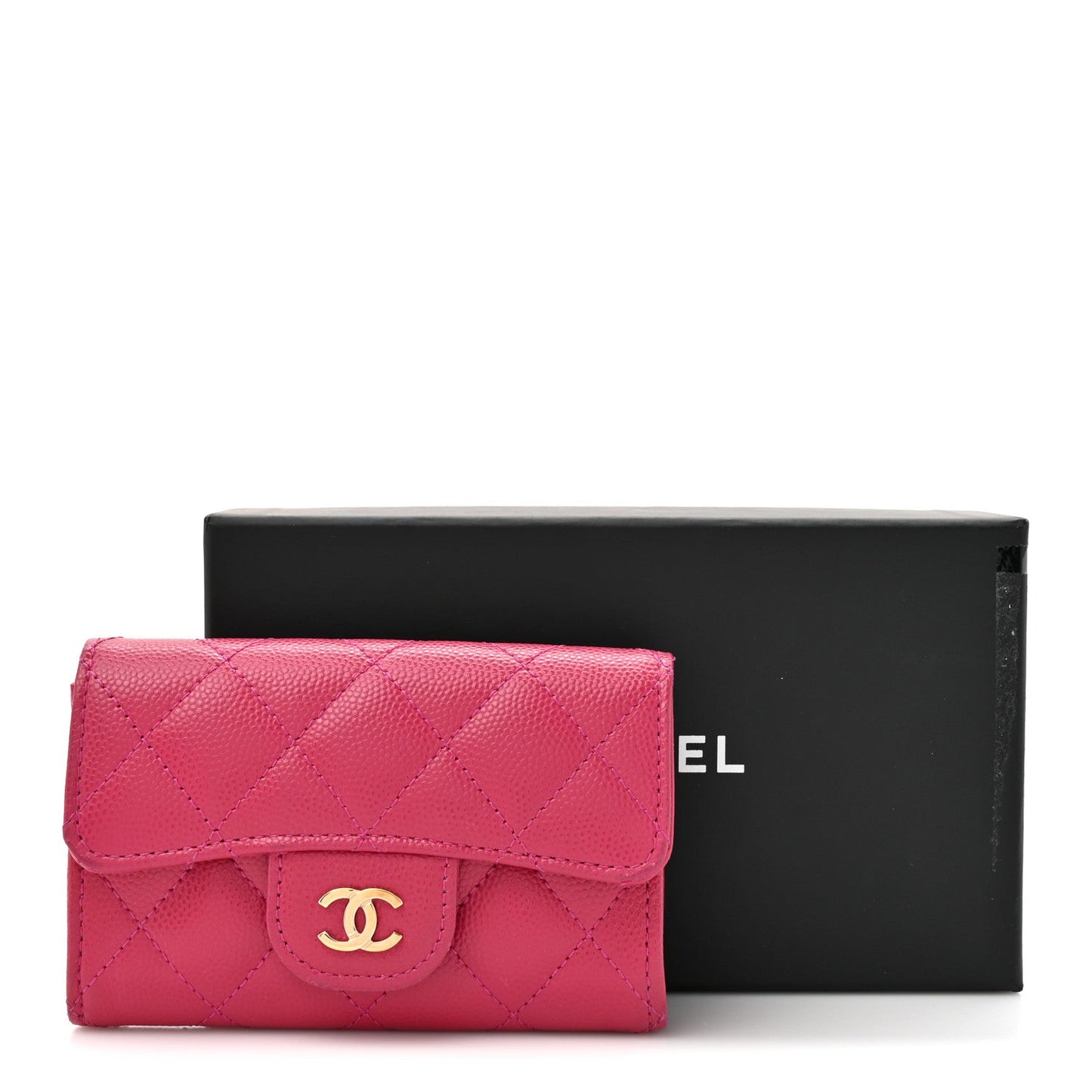Caviar Quilted Flap Card Holder Wallet Pink
