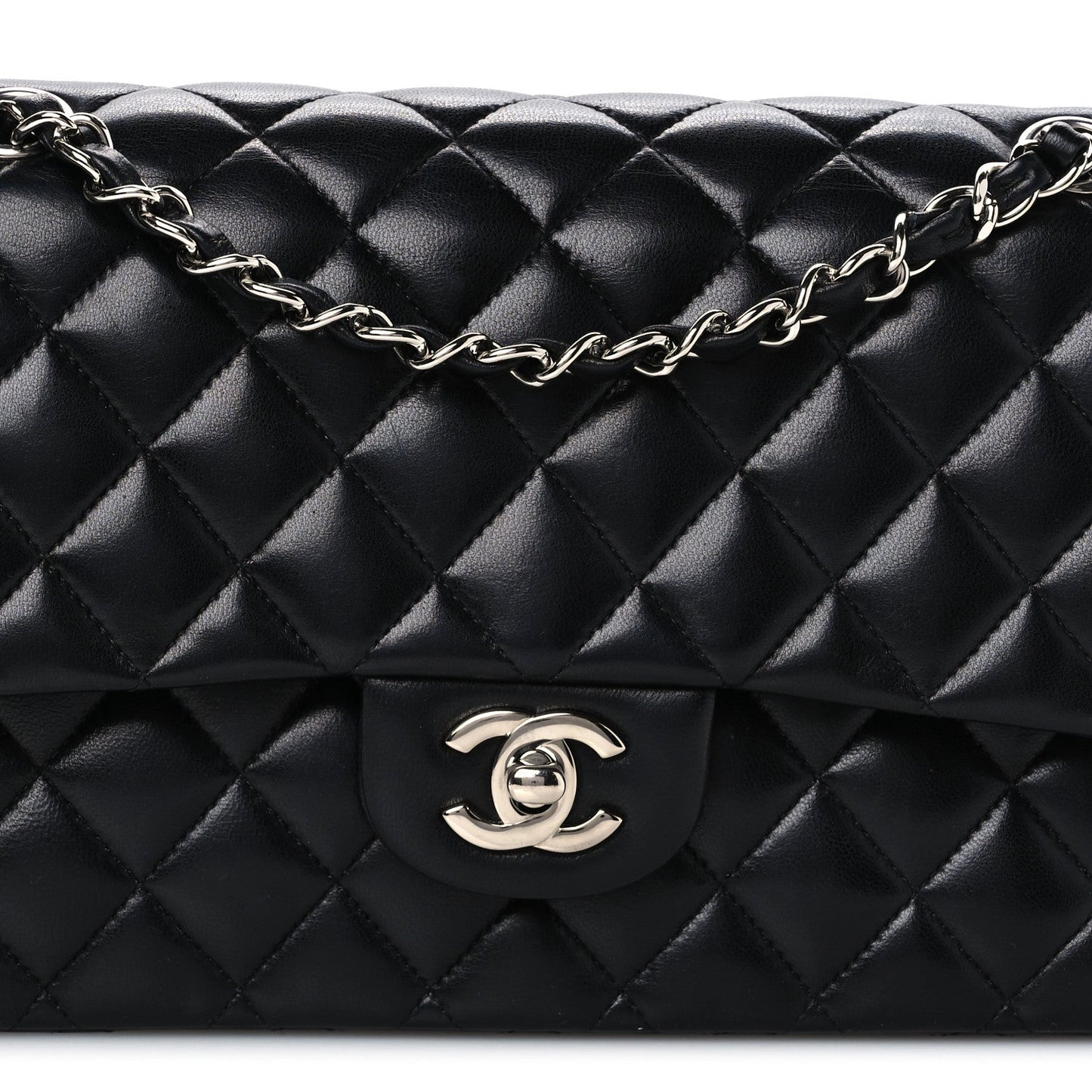 Lambskin Quilted Medium Double Flap Black Black
