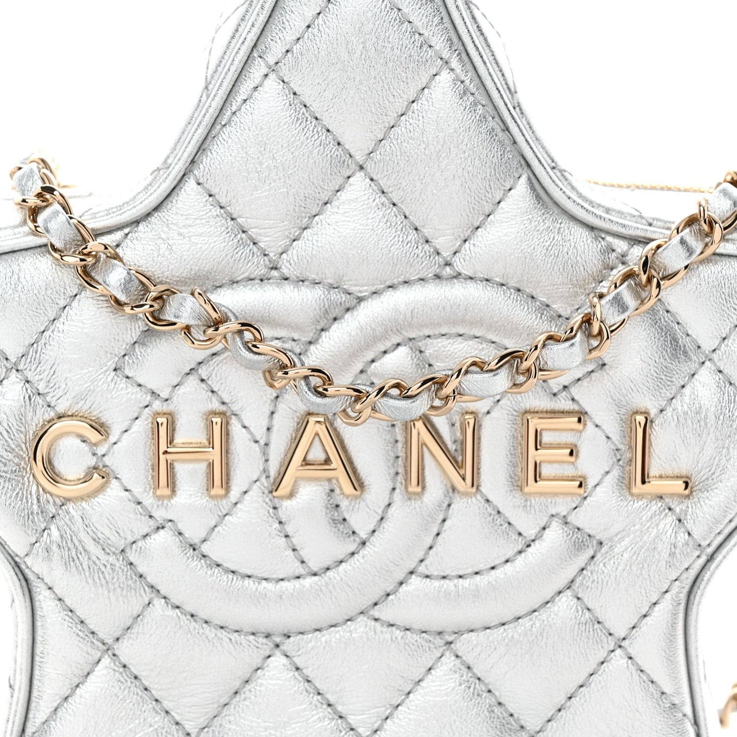 Metallic Lambskin Walk Of Fame Bag Silver