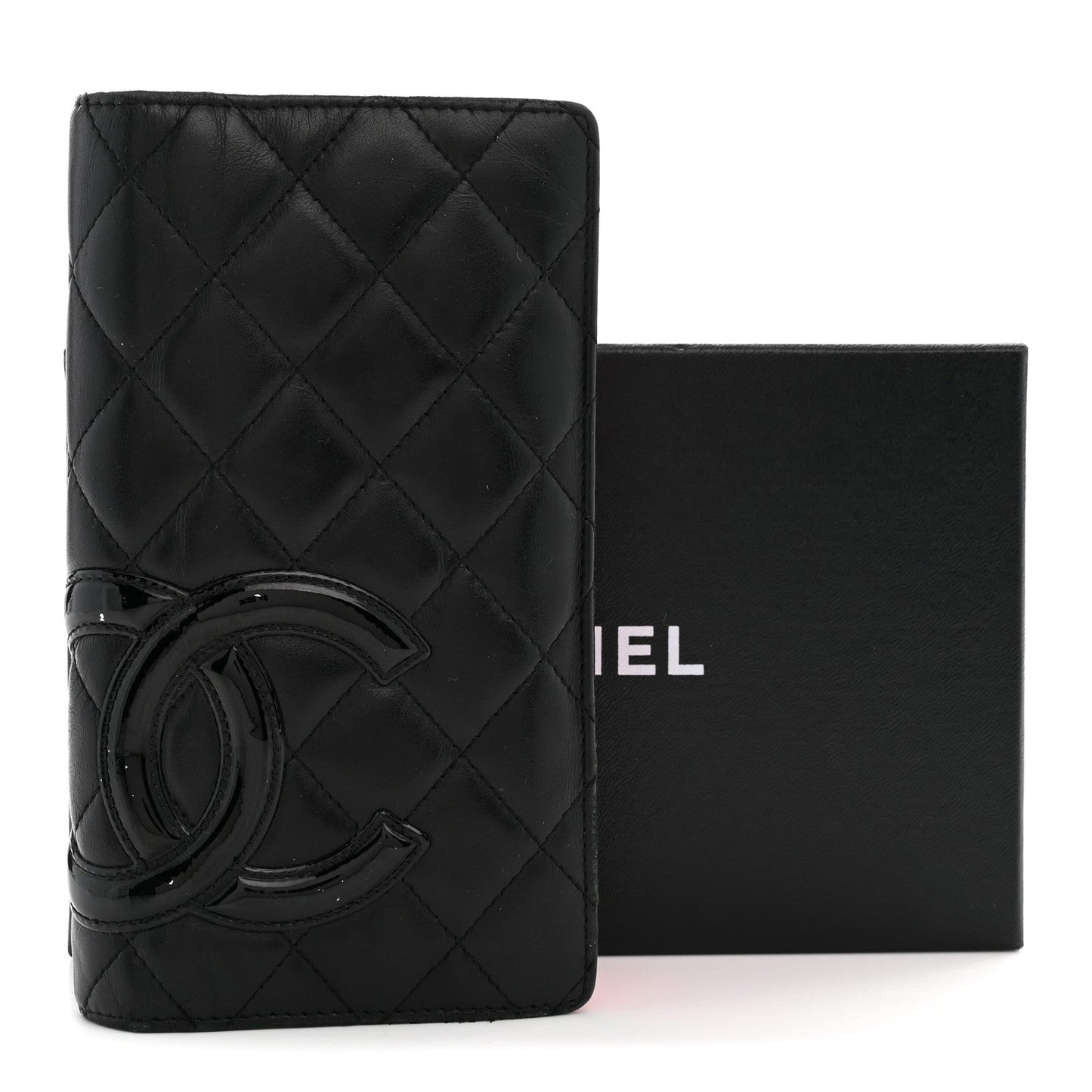 Calfskin Quilted Cambon Yen Wallet Black