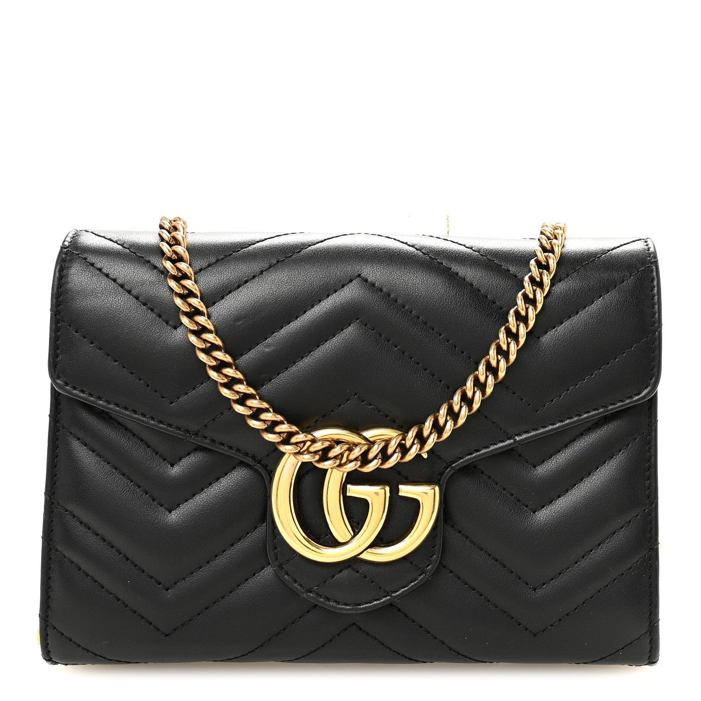 Calfskin Matelasse GG Marmont Chain Wallet Black