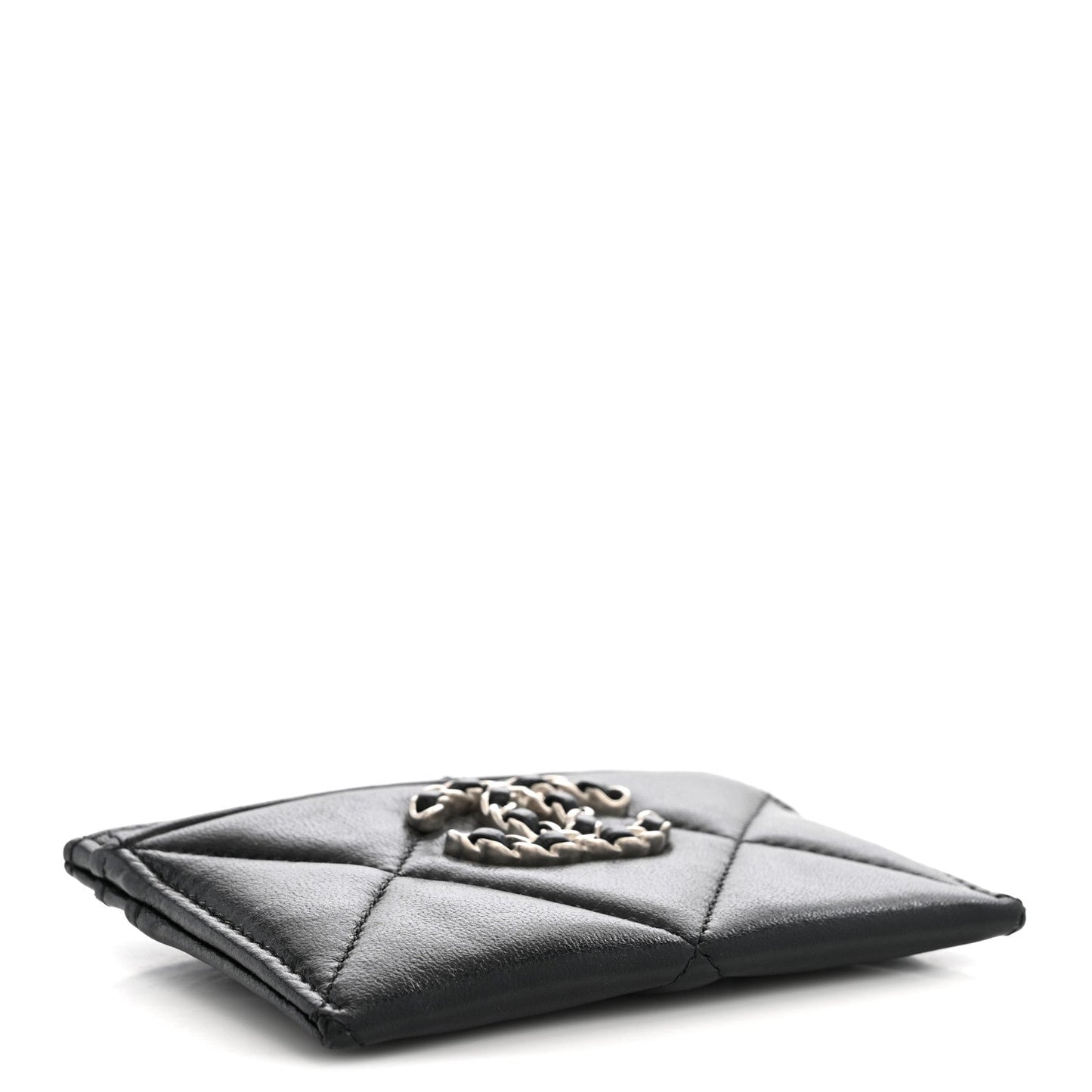 Lambskin Quilted Chanel 19 Card Holder Black