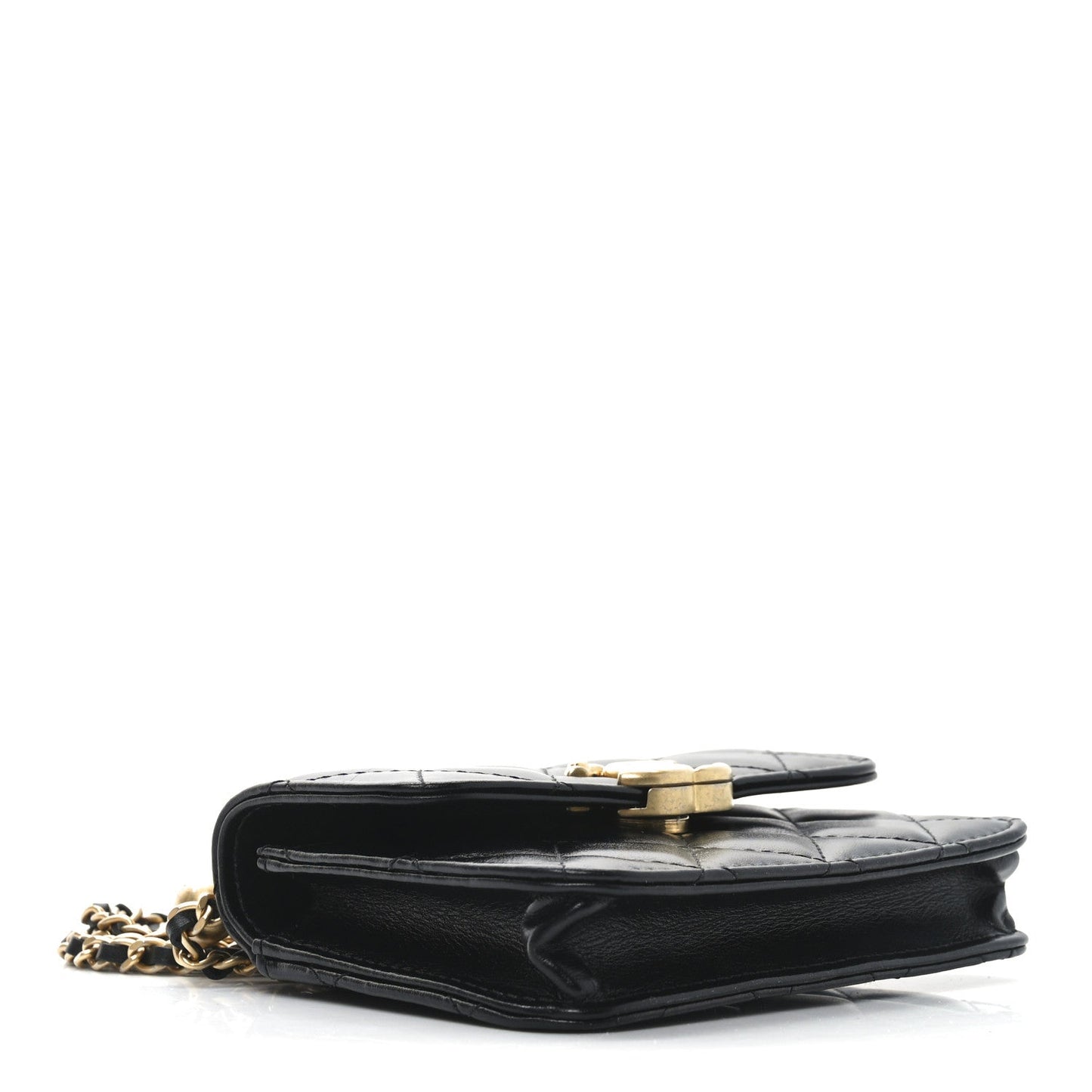 Calfskin Quilted Perfect Fit Coin Purse With Chain Black