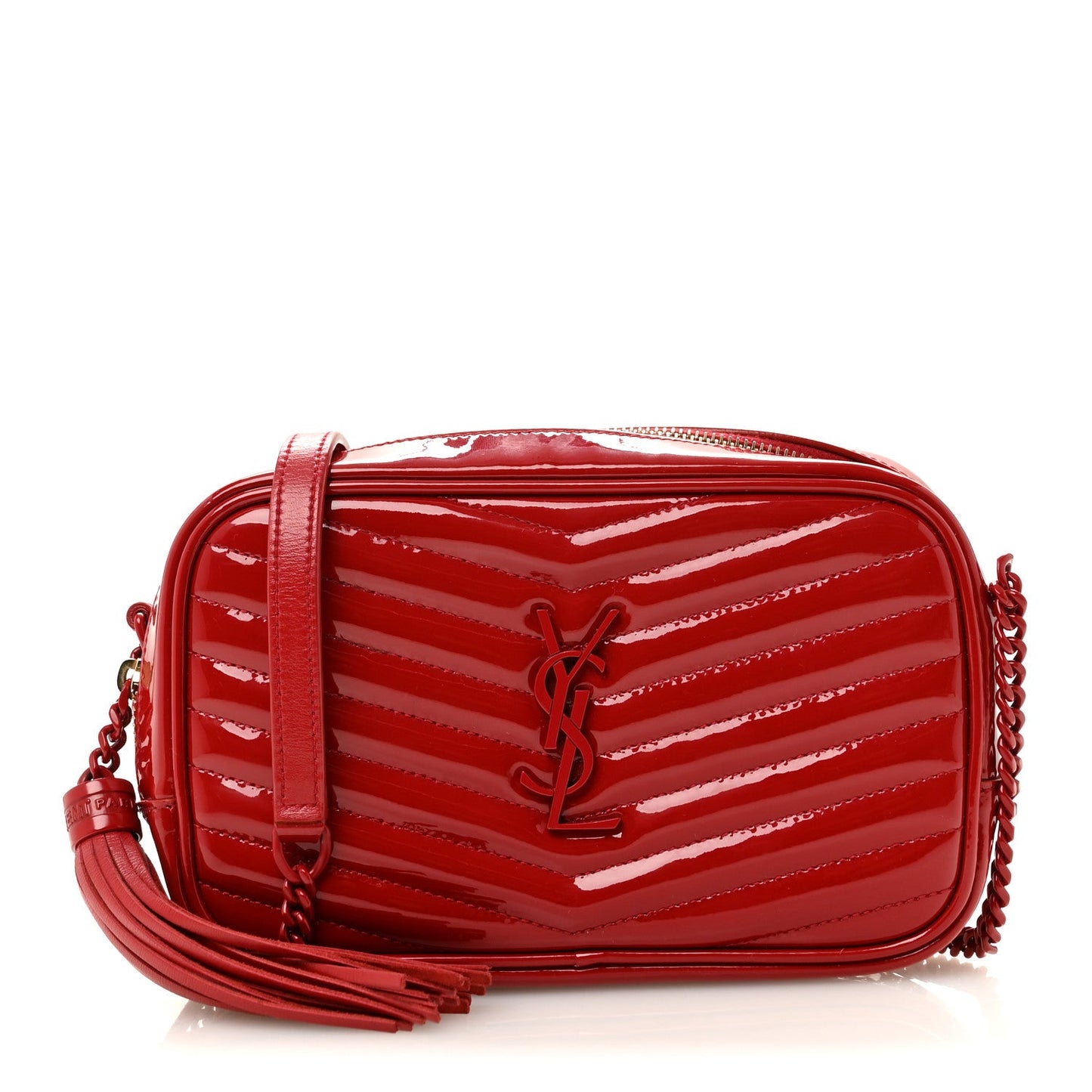Patent Calfskin Matelasse Monogram Mini Lou Camera Bag Eros Red