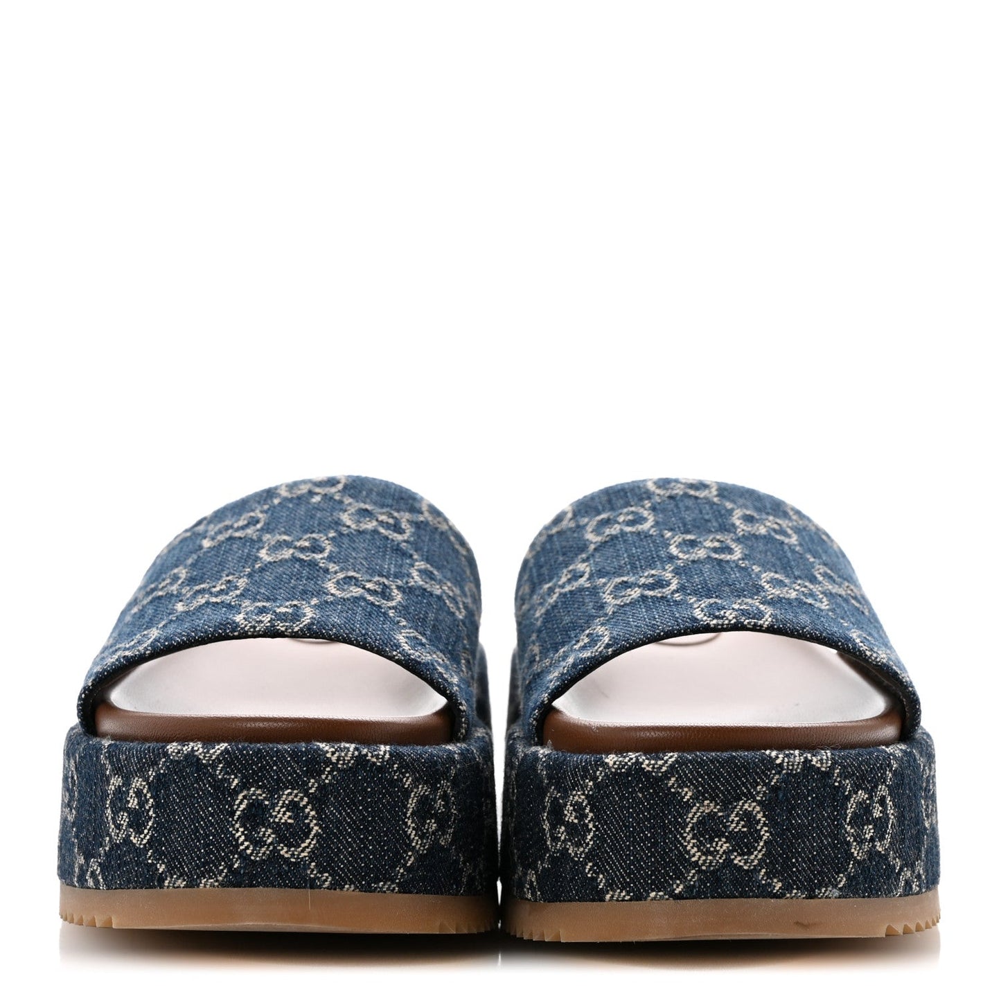 New Denim GG Monogram Angelina Platform 55mm Slide Sandals 36 Blue Tea
