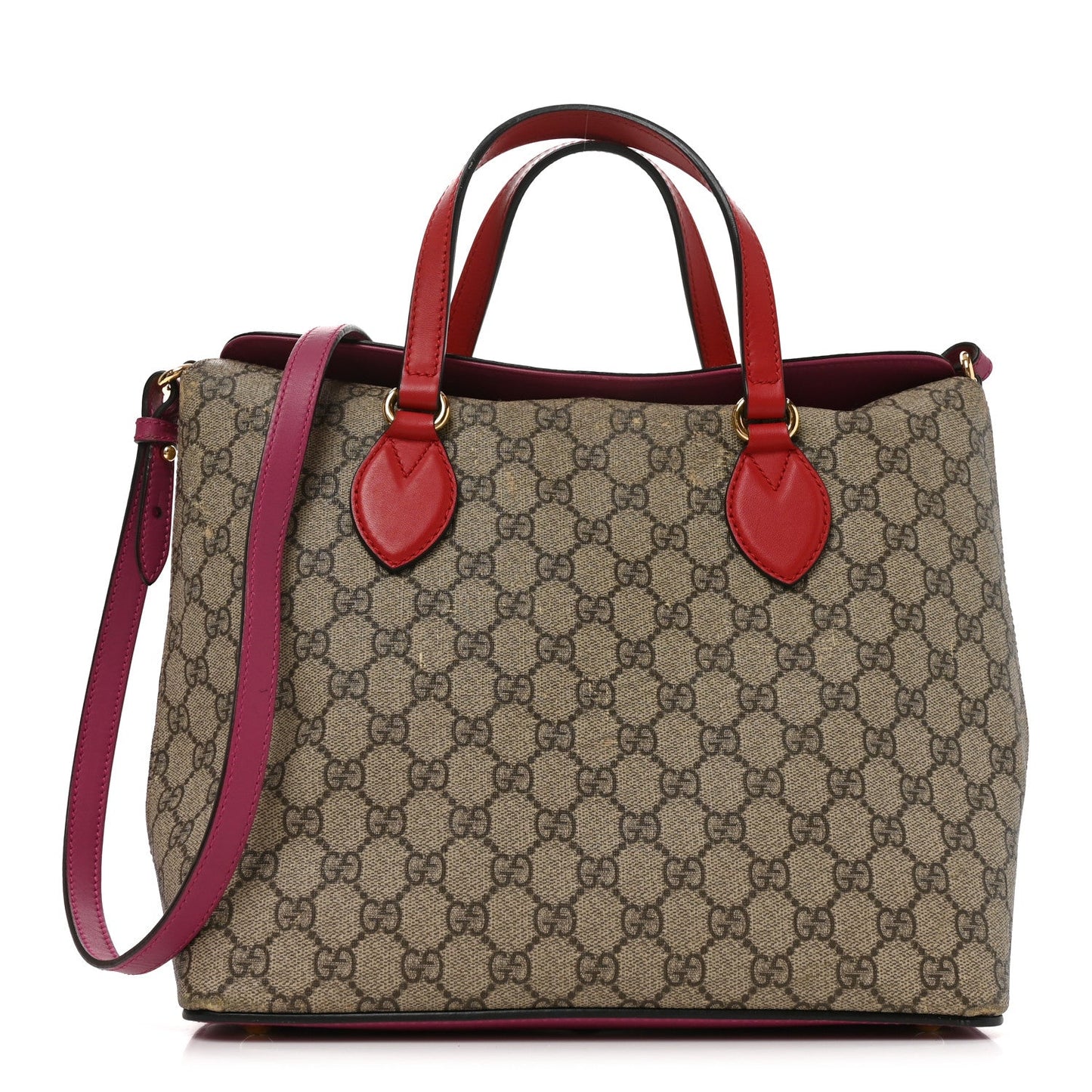 GG Supreme Monogram Linea A Foldover Tote Beige Hibiscus Red New Rosette