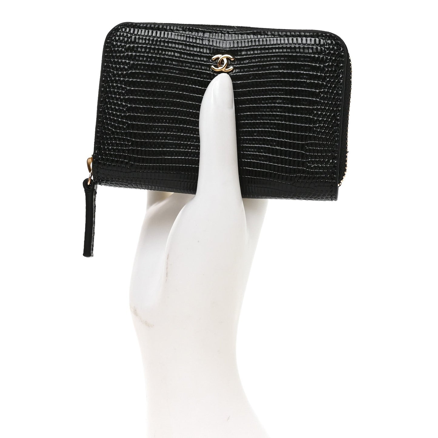 Calfskin Lizard Embossed Crococo Coin Purse Black