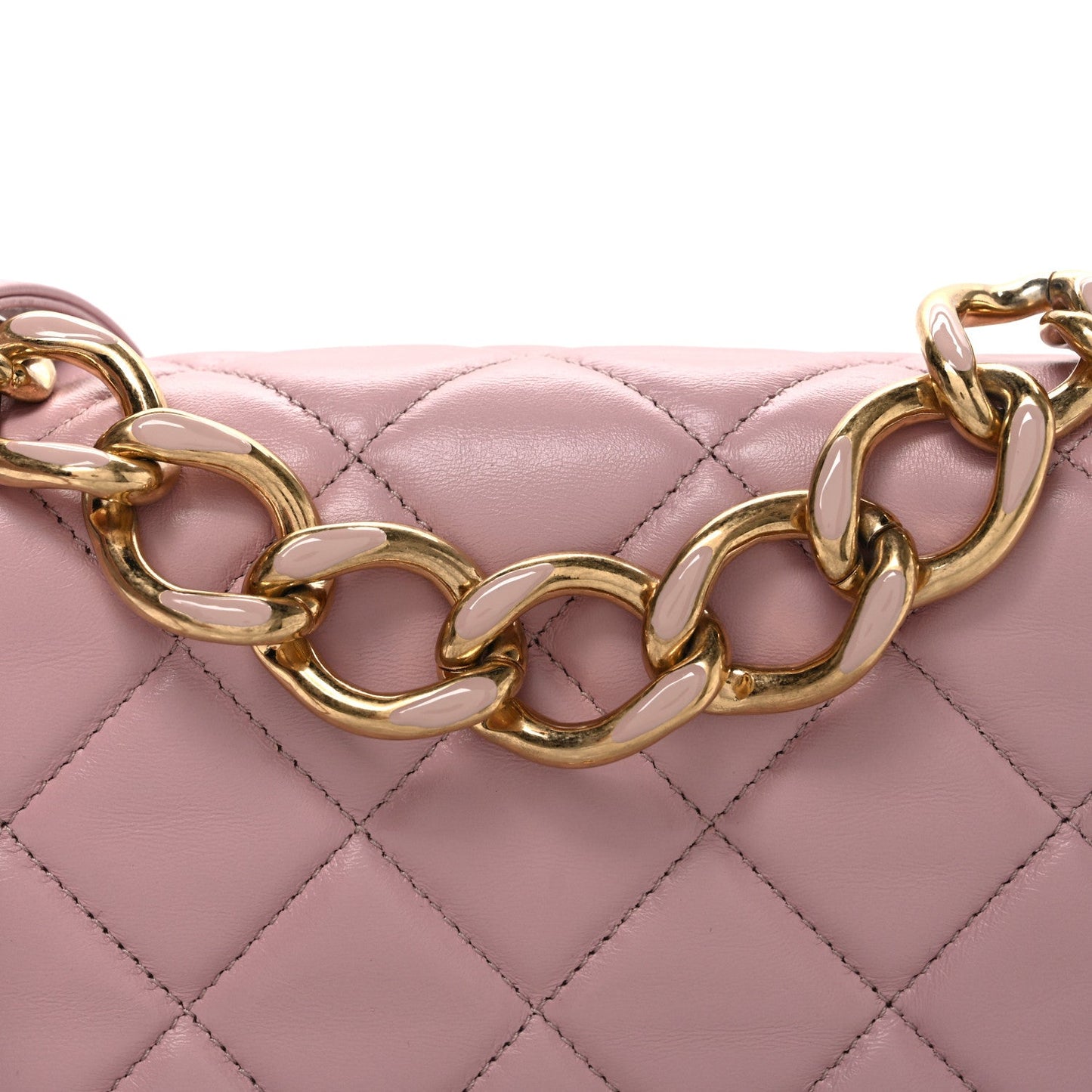 Lambskin Quilted Medium Color Match Flap Light Pink
