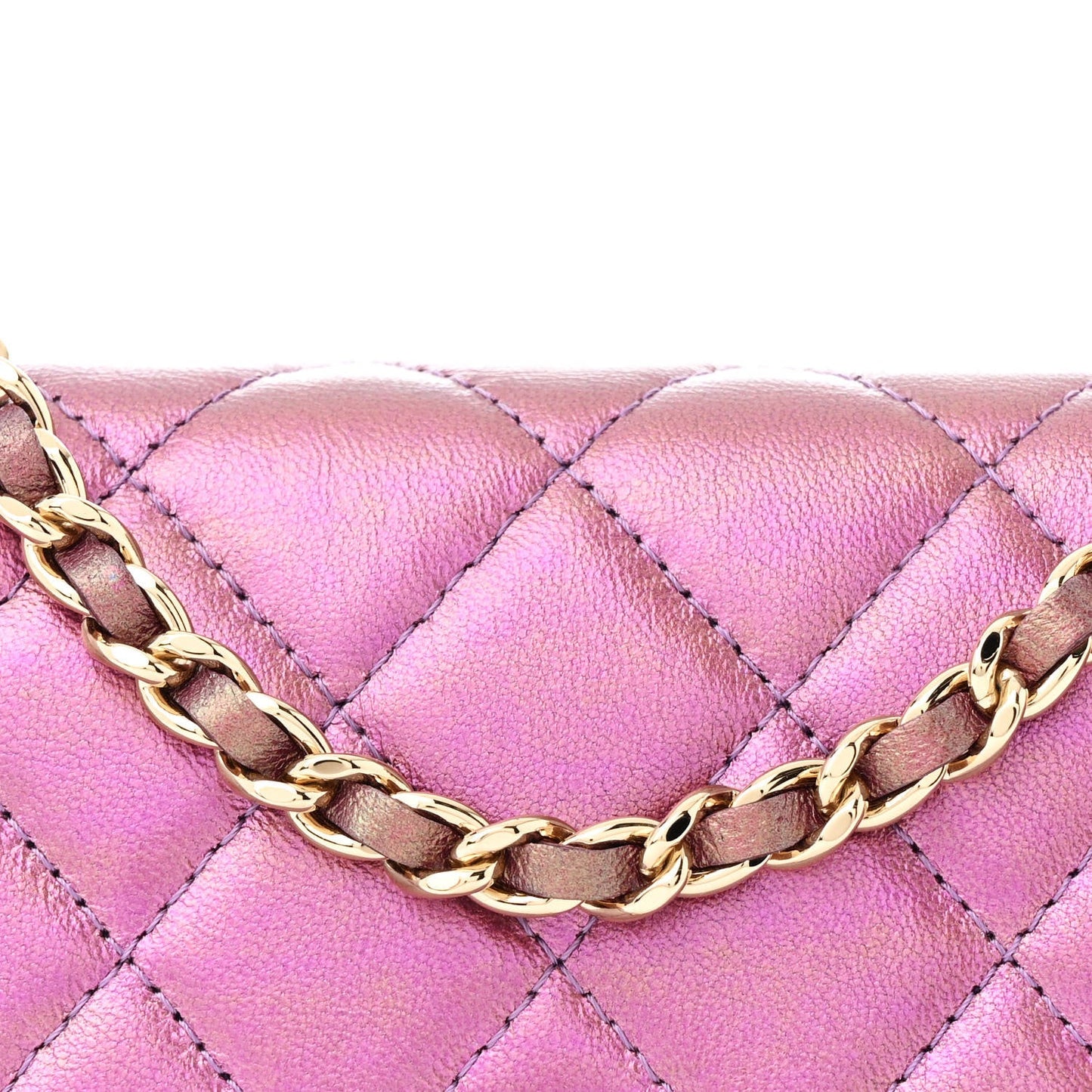 Iridescent Lambskin Quilted Mini Wallet On Chain WOC Purple