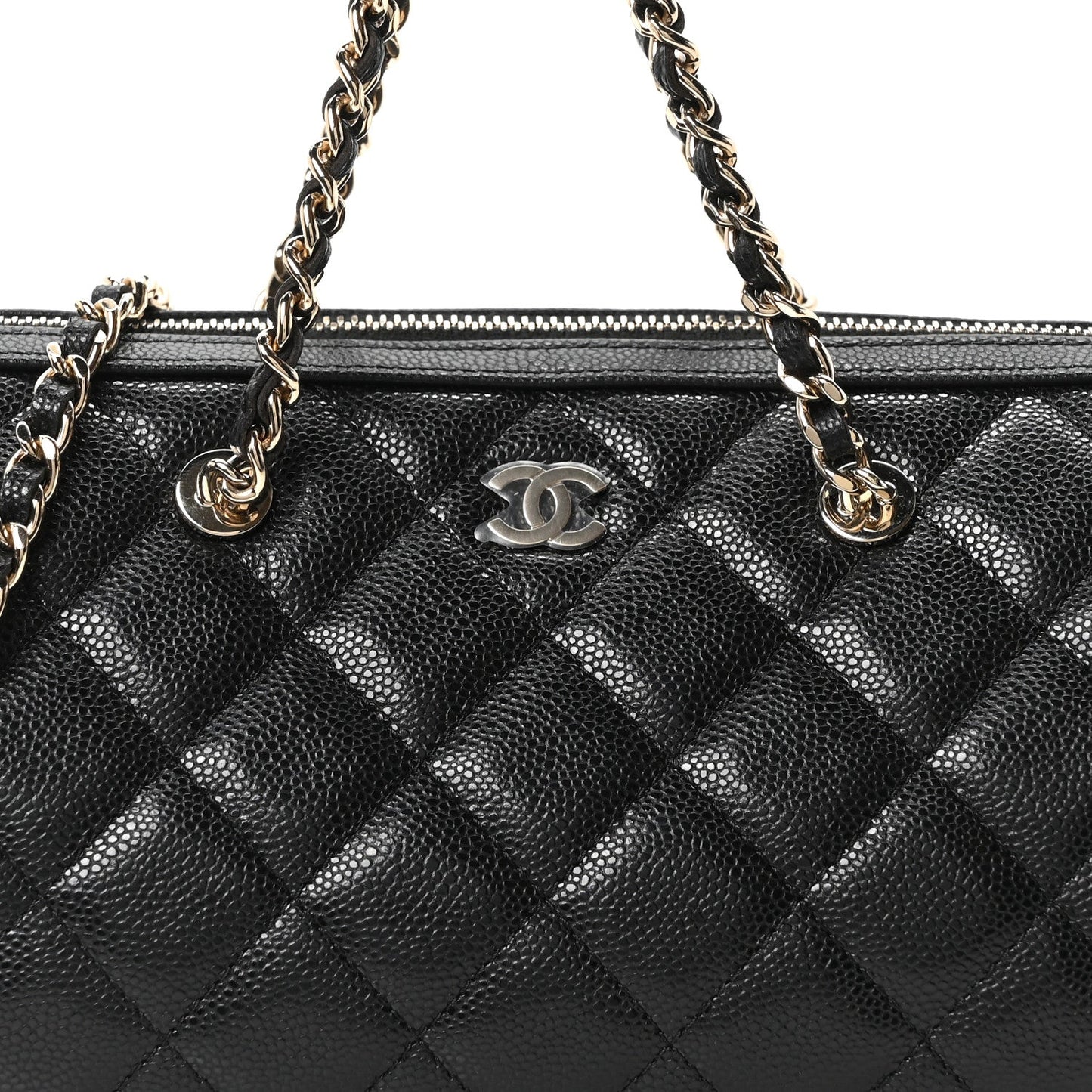 Caviar Quilted Barrel Clutch With Chain Black