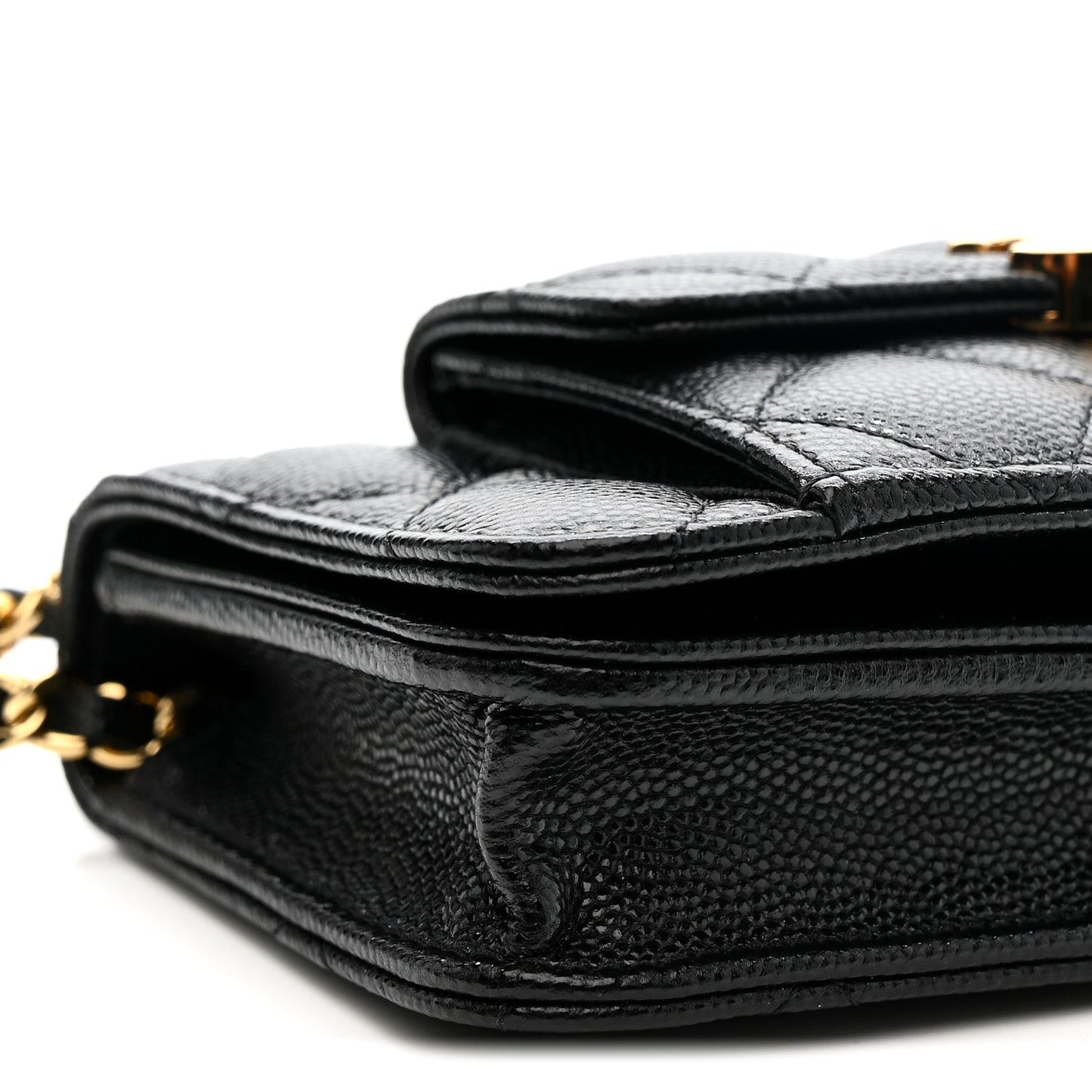 Caviar Quilted Pocket Twins Clutch With Chain Black