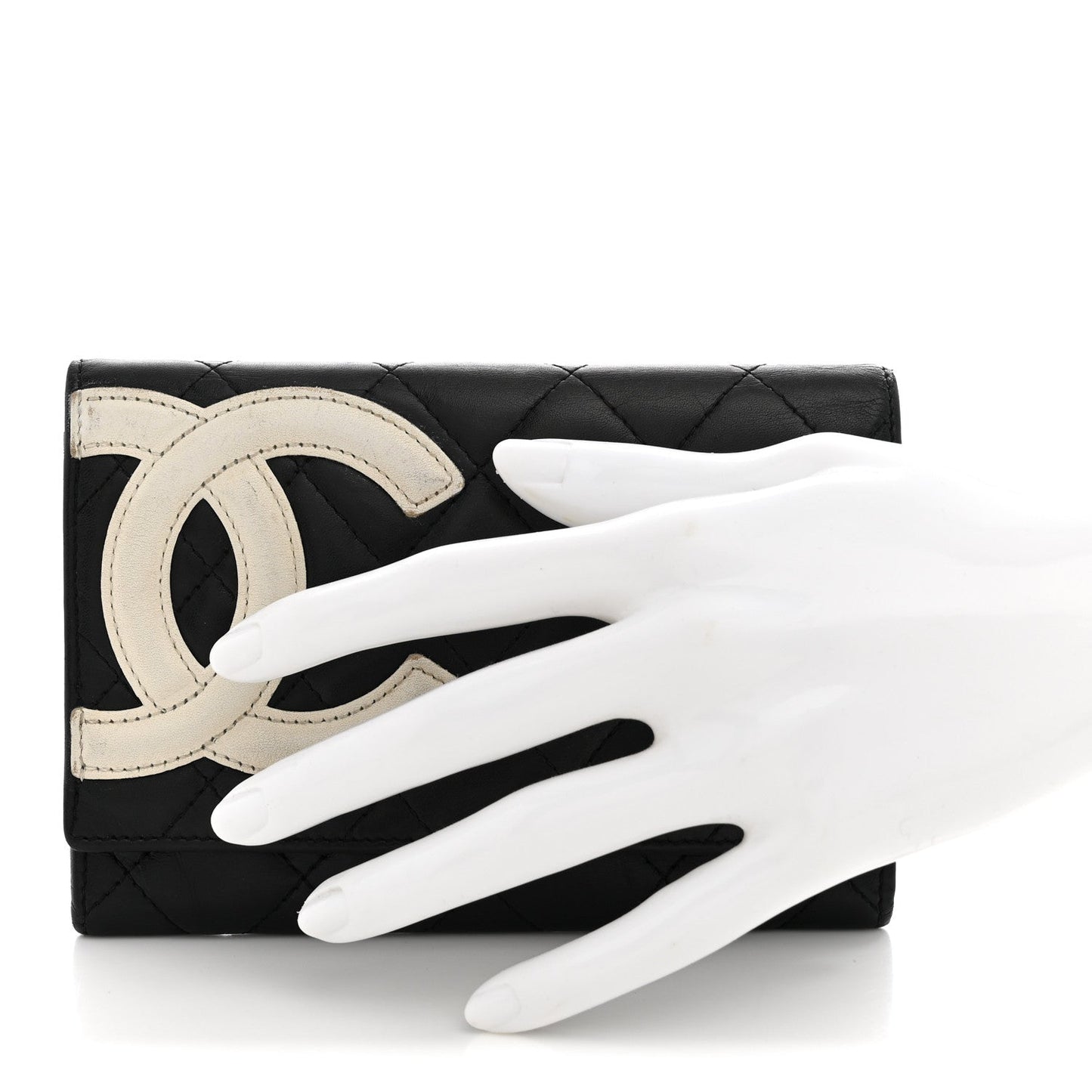 Calfskin Quilted Cambon Flap Wallet Black