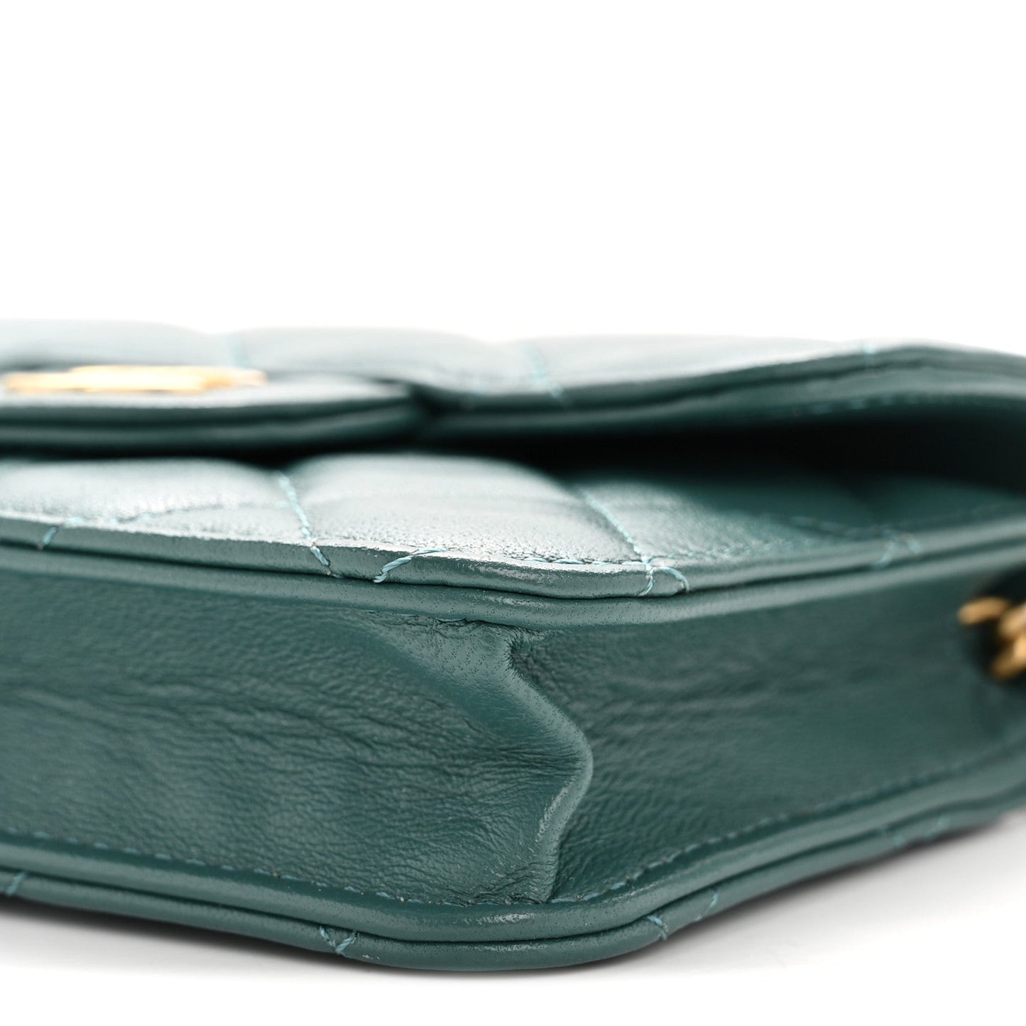 Lambskin Quilted Top Handle Flap Coin Purse With Chain Green