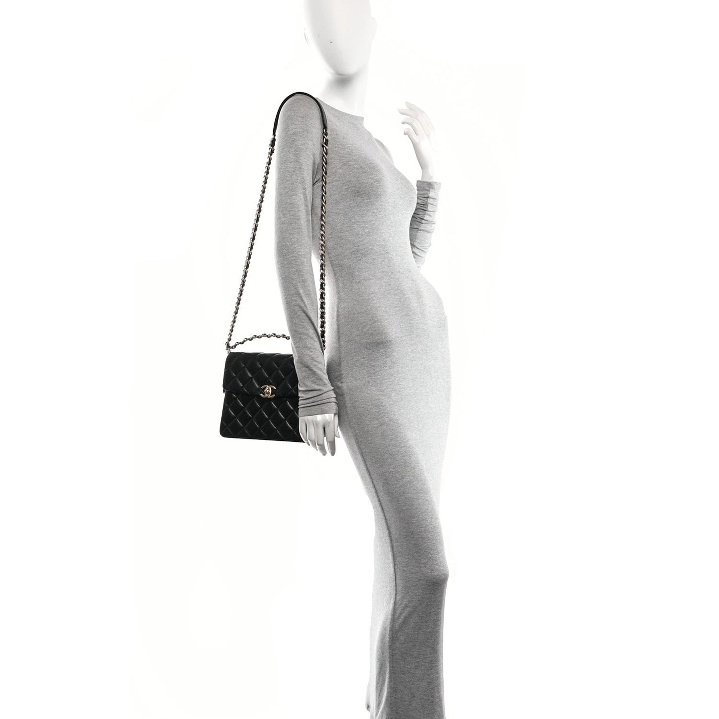 Caviar Quilted 31 Rue Cambon Top Handle Flap Black