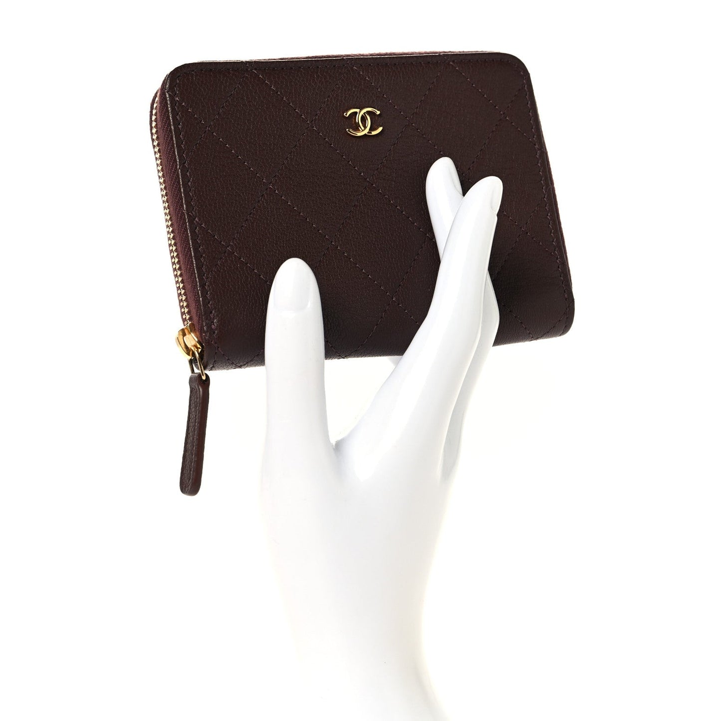 Goatskin Quilted Zip Wallet Burgundy