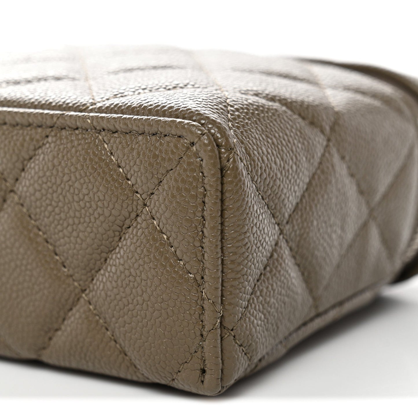 Caviar Quilted Top Handle Slim Vanity With Chain Dark Khaki