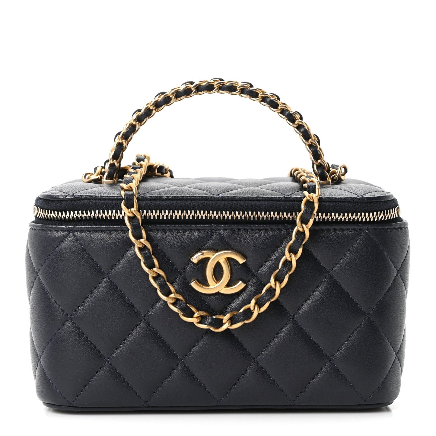 Lambskin Quilted Pick Me Up Vanity Case Navy