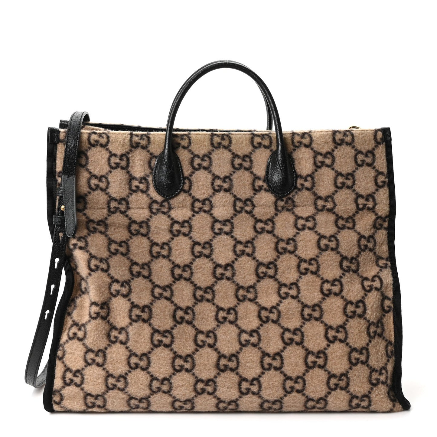 Covered Wool GG Monogram Large Tote Bag Beige Ebony