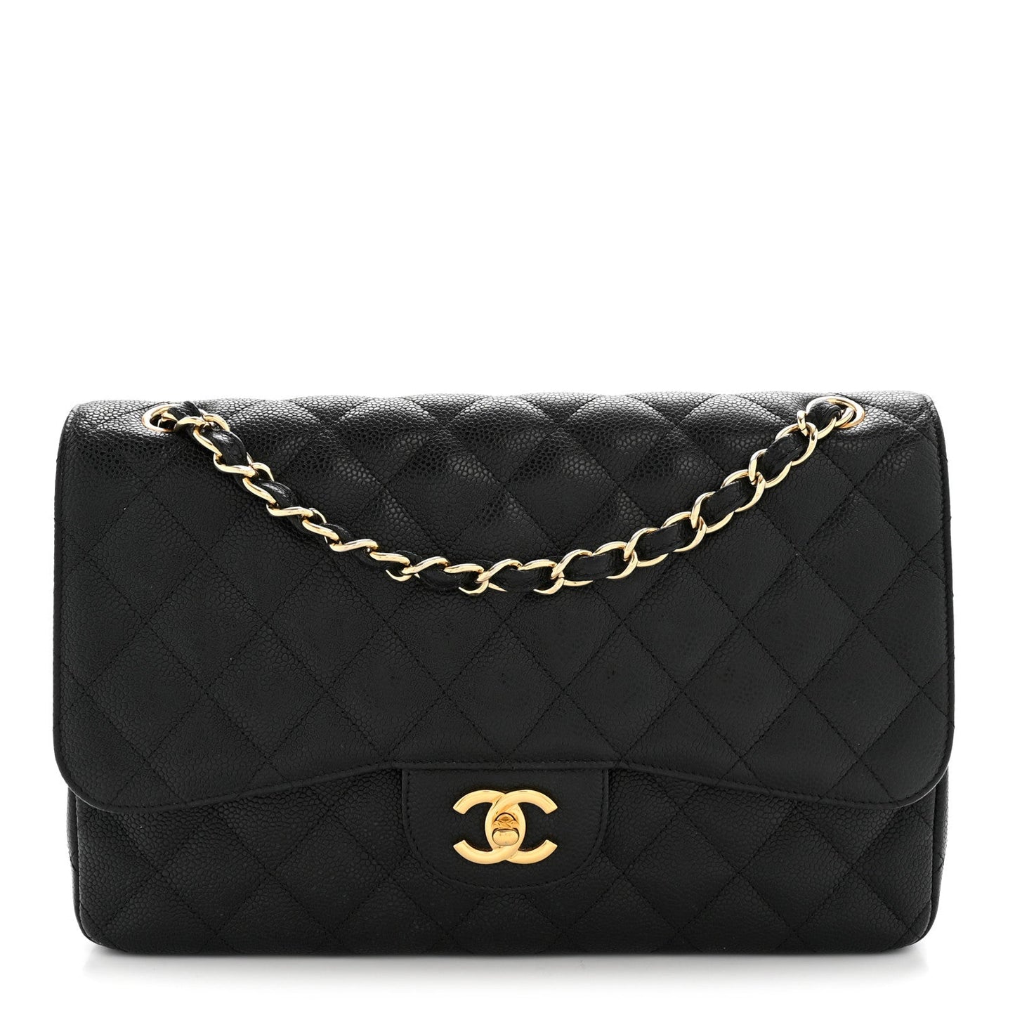 Caviar Quilted Jumbo Double Flap Black