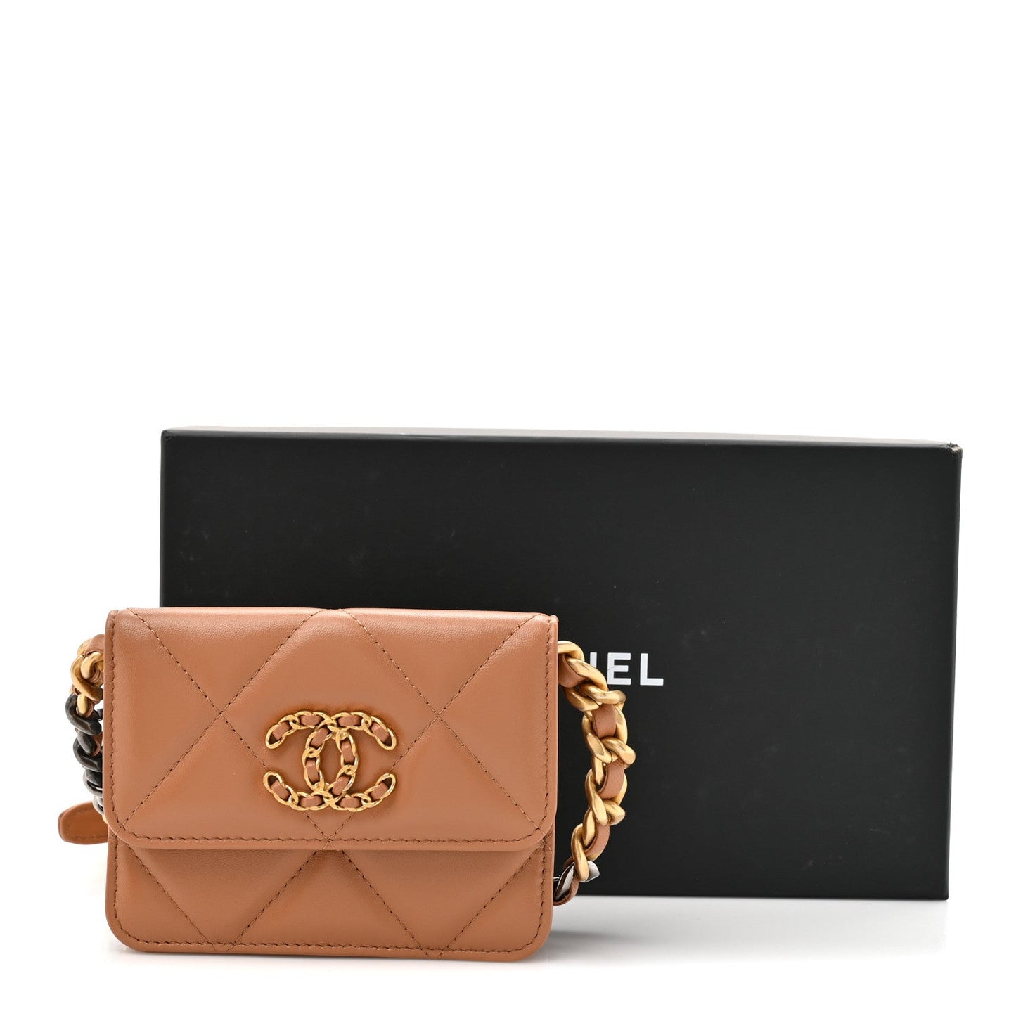 Lambskin Quilted Chanel 19 Flap Belt Bag Brown