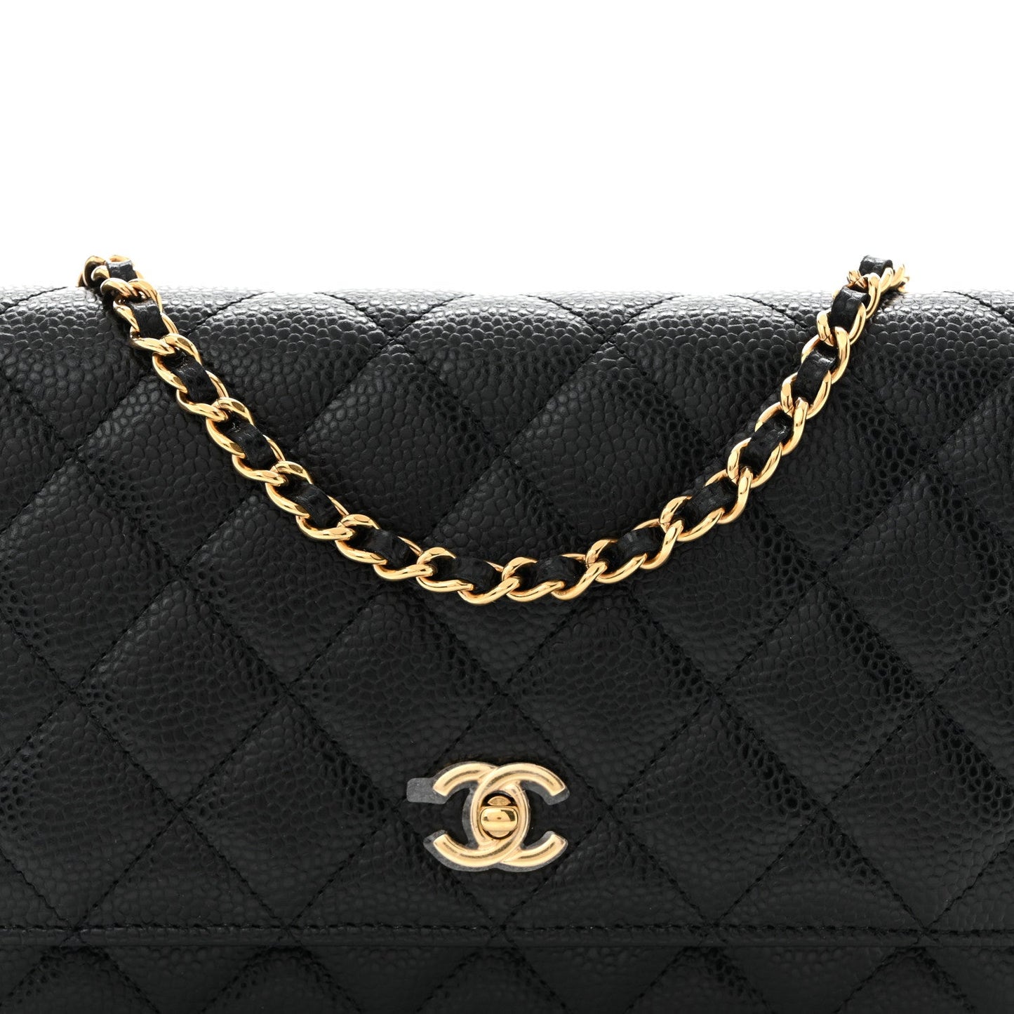 Caviar Quilted CC Turnlock Wallet On Chain WOC Black