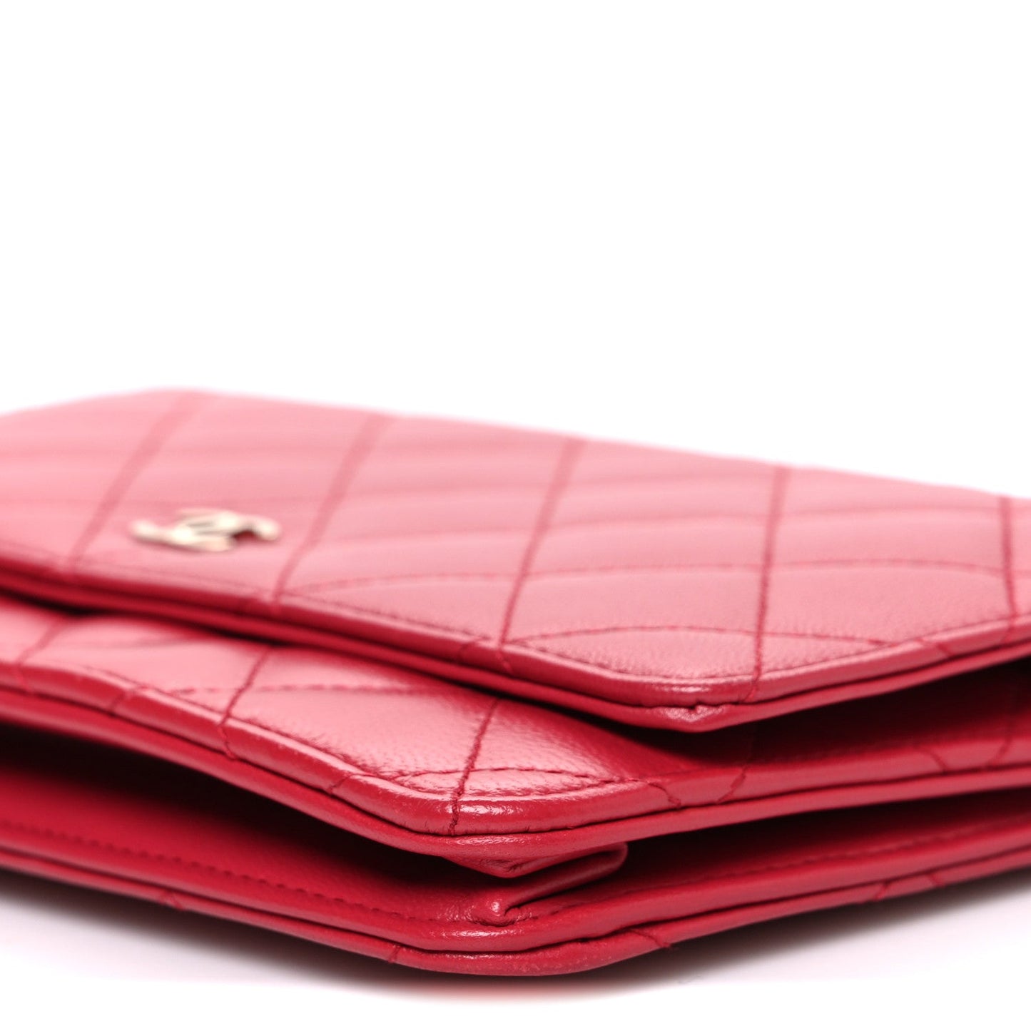 Lambskin Quilted Wallet On Chain WOC Dark Pink