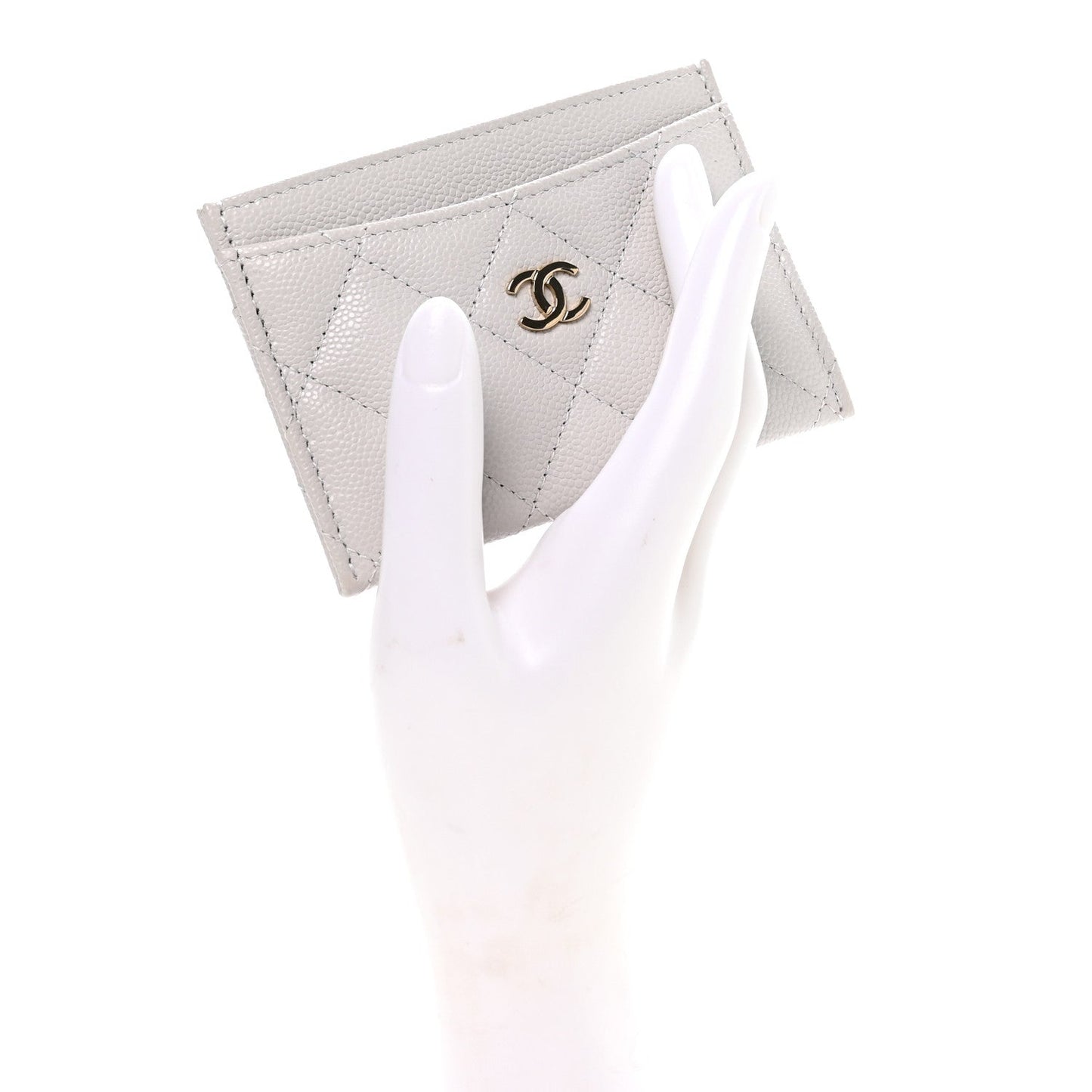 Caviar Quilted Card Holder Light Grey