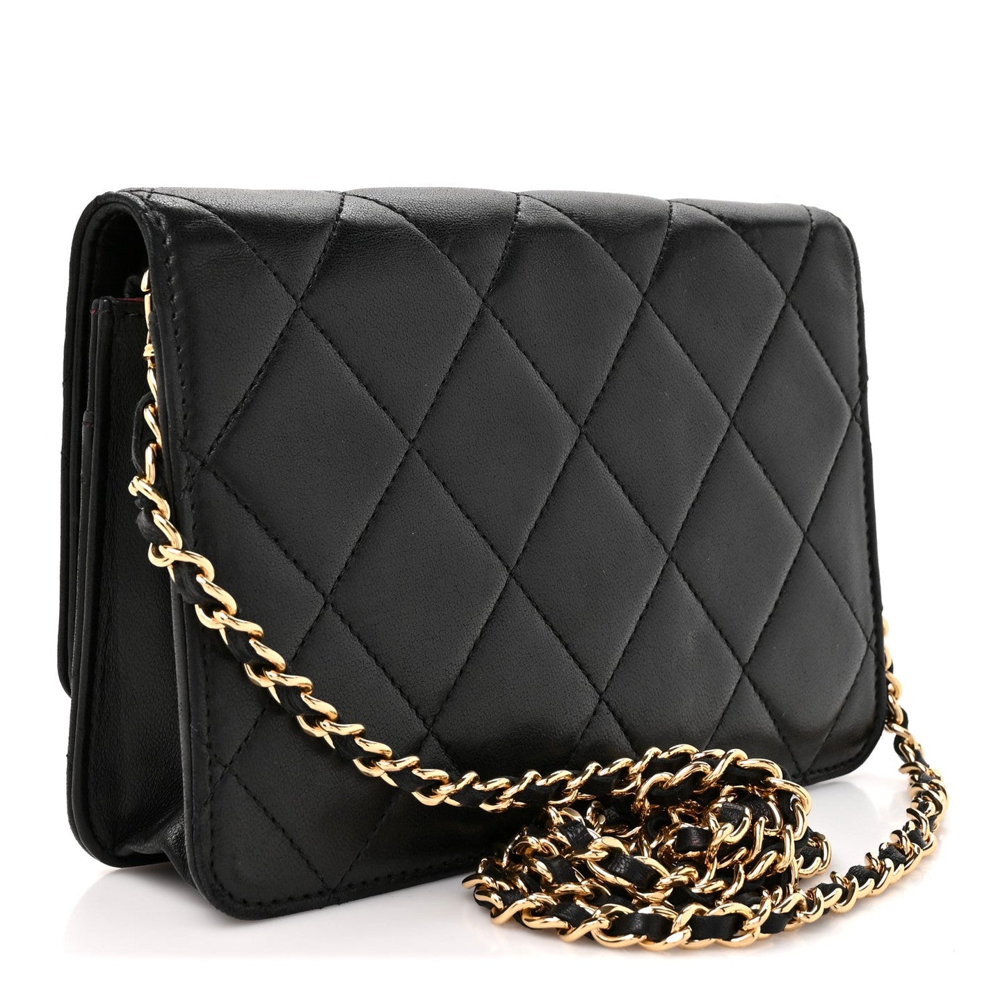 Lambskin Quilted Golden Class Wallet on Chain WOC Black