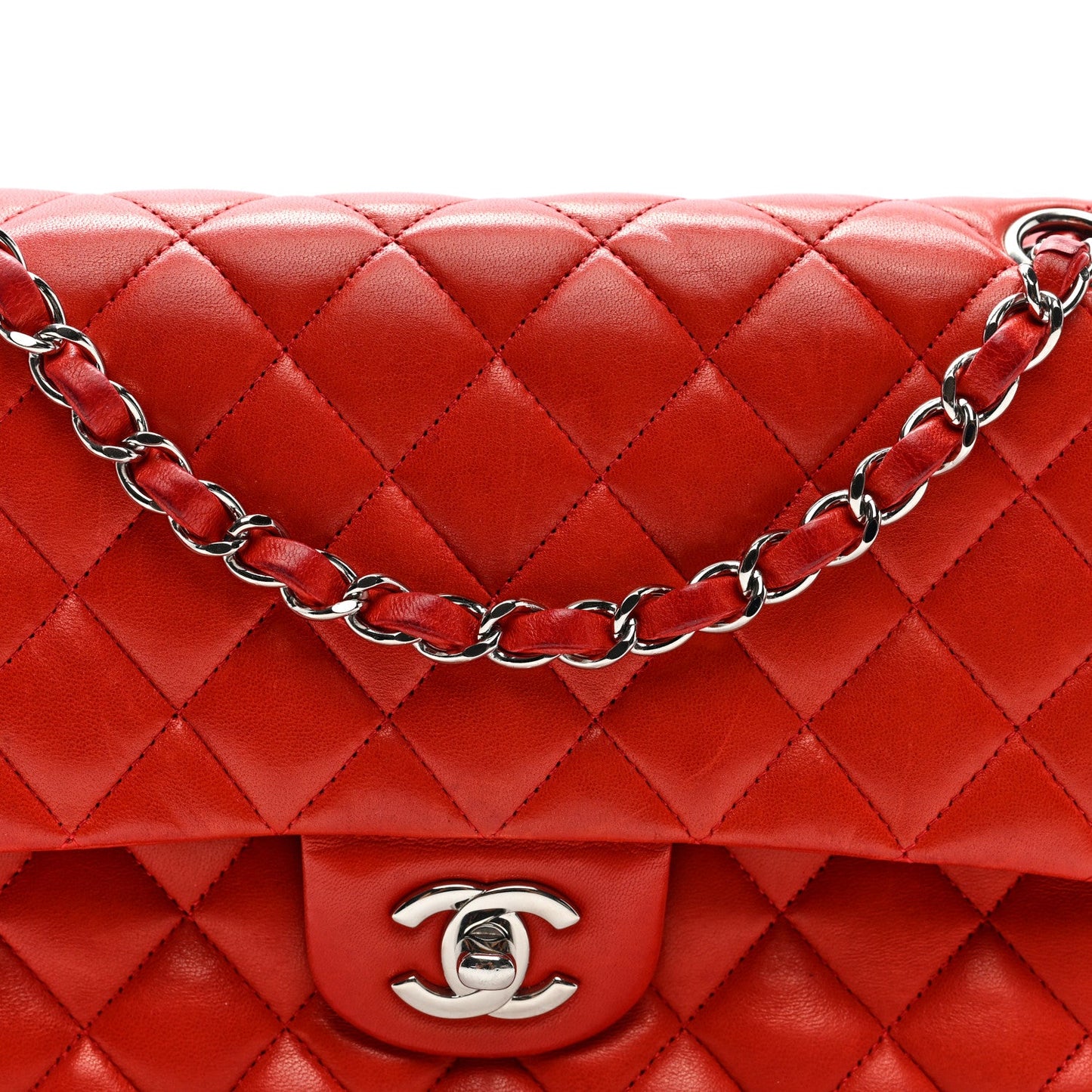 Lambskin Quilted Medium Double Flap Red
