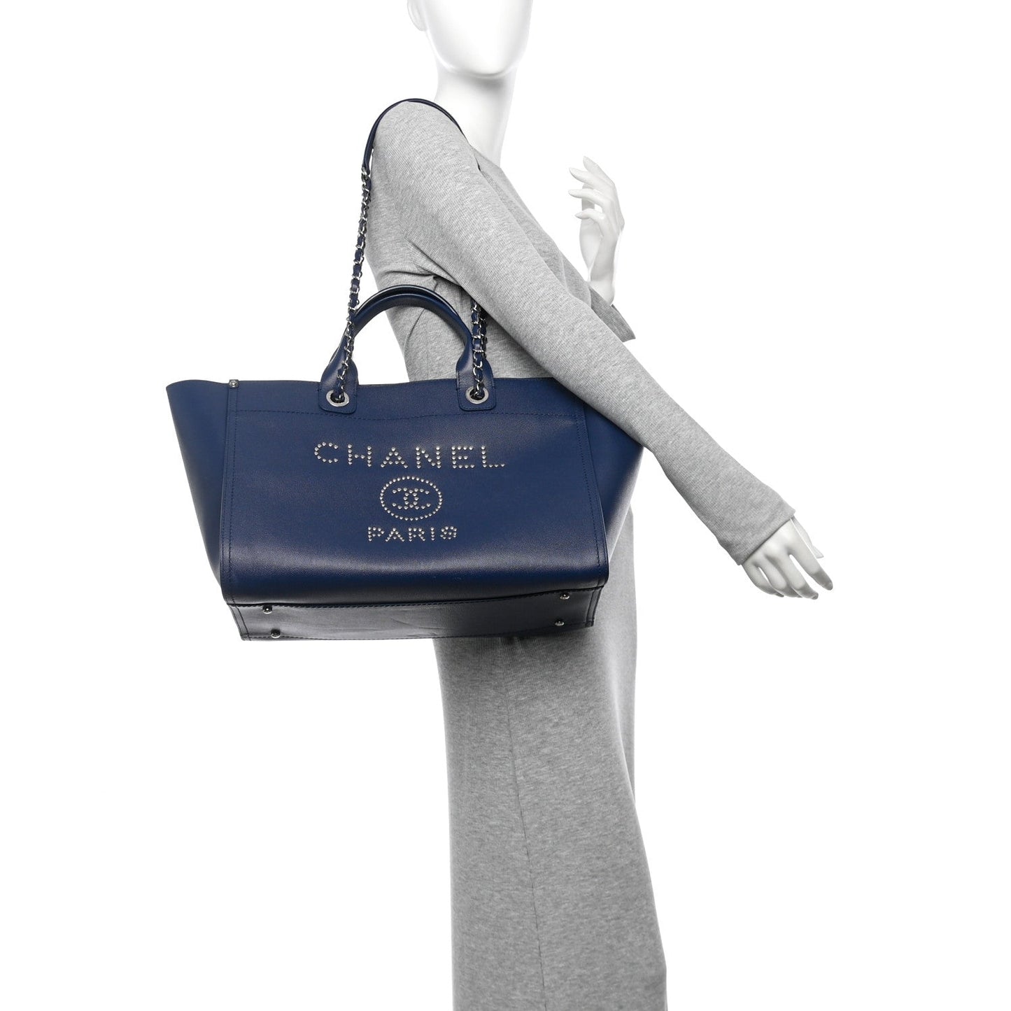 Caviar Medium Studded Deauville Tote Navy