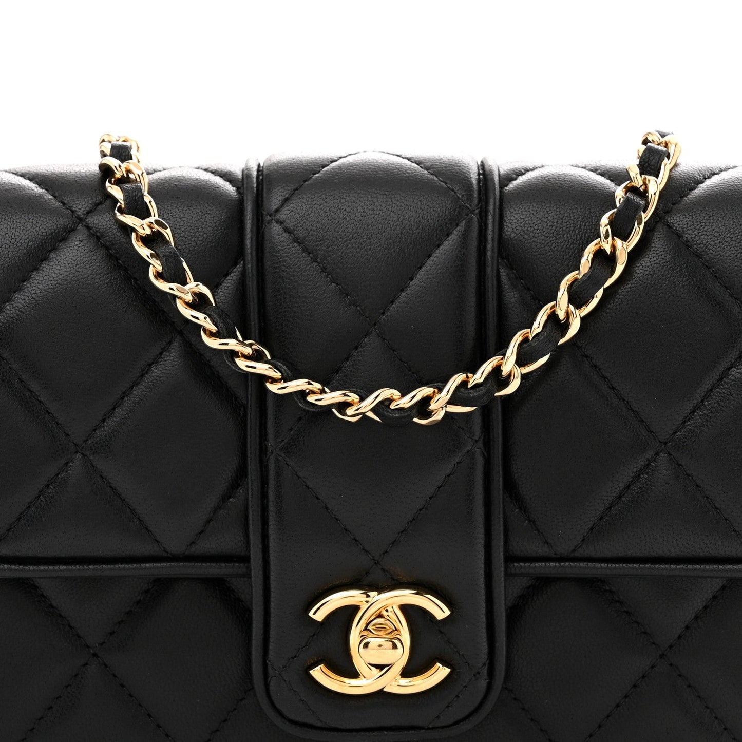 Lambskin Quilted Tab Mini Flap Black