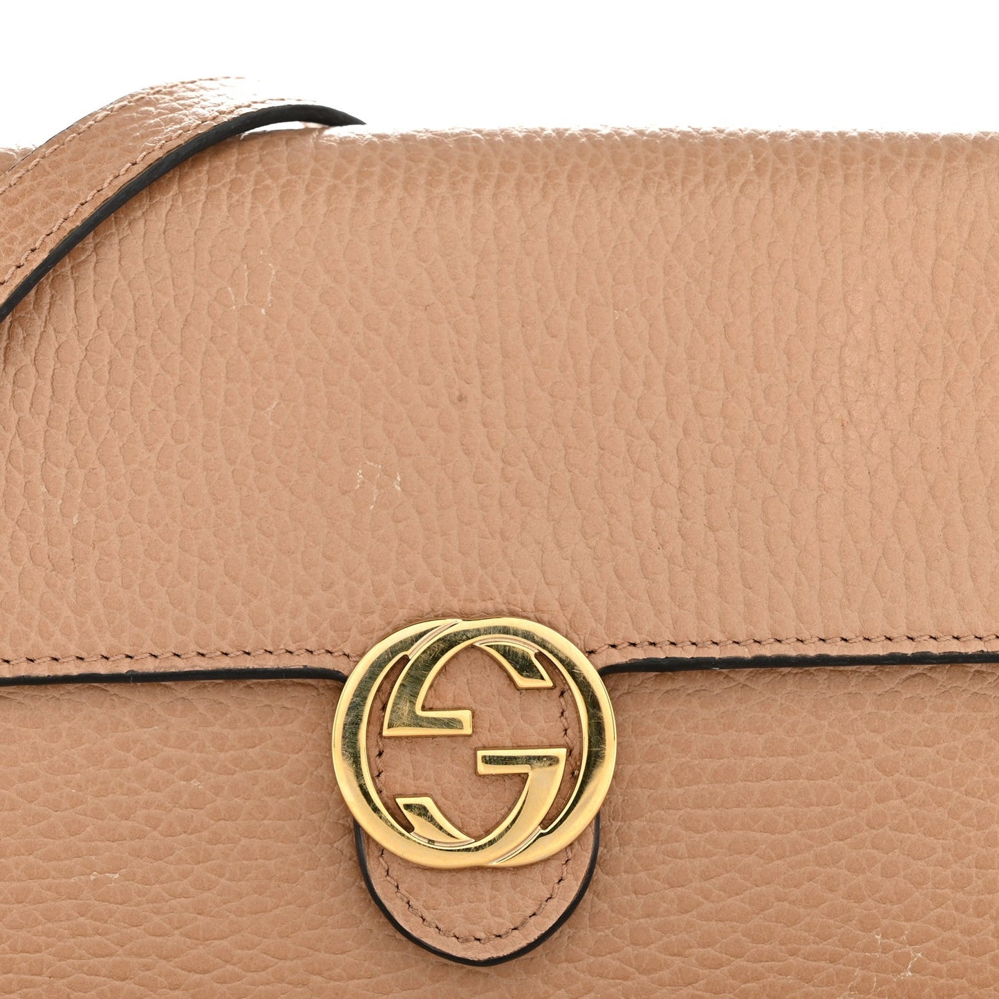 Dollar Calfskin Interlocking G Chain Wallet Camelia