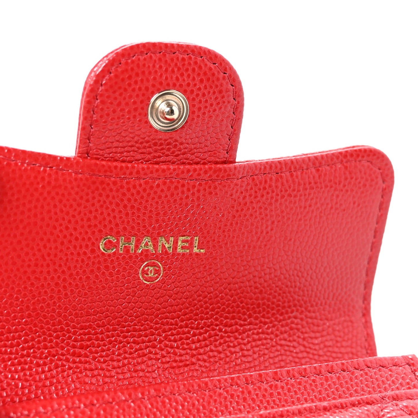 Caviar Quilted Flap Card Holder Wallet Red