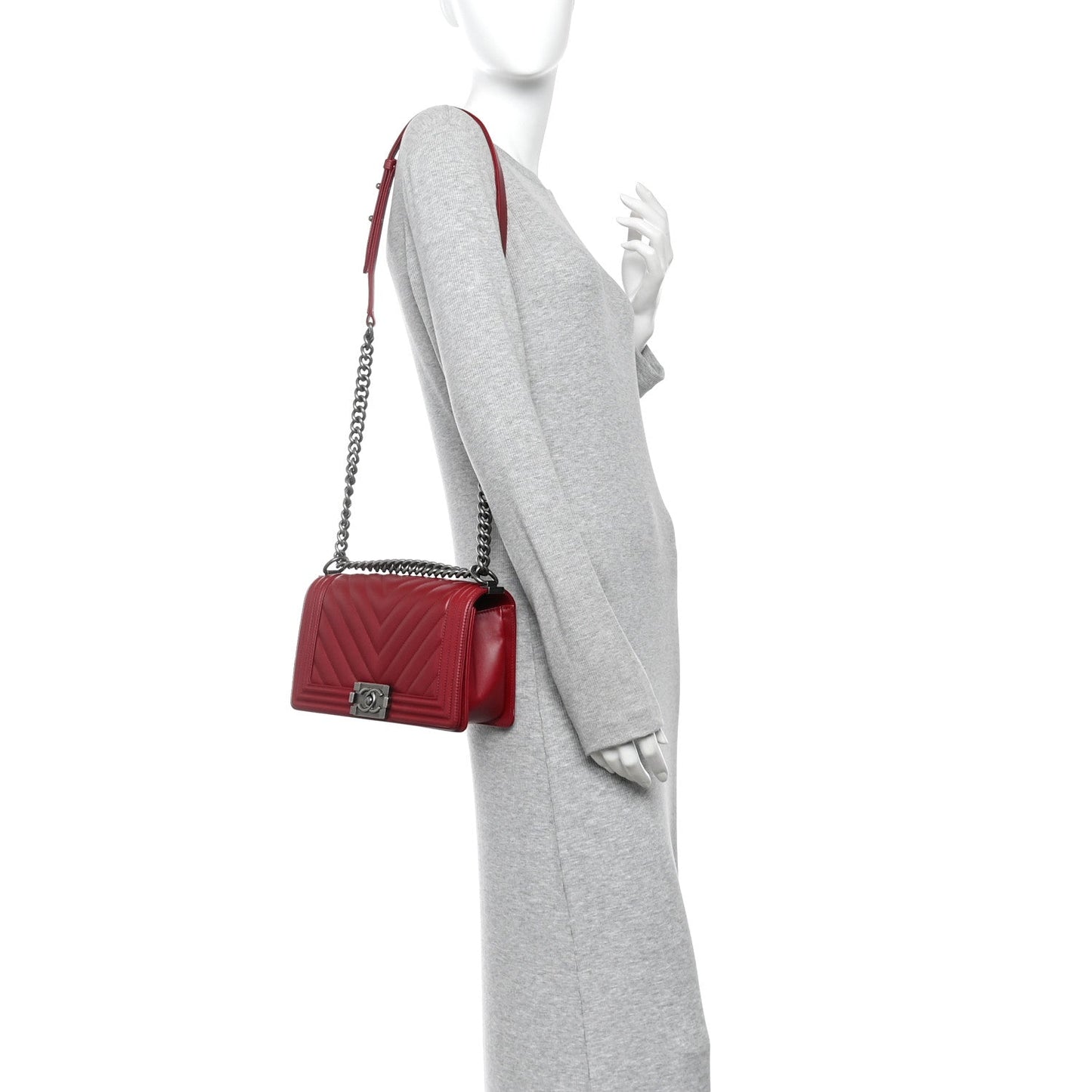 Calfskin Chevron Quilted Medium Boy Flap Burgundy