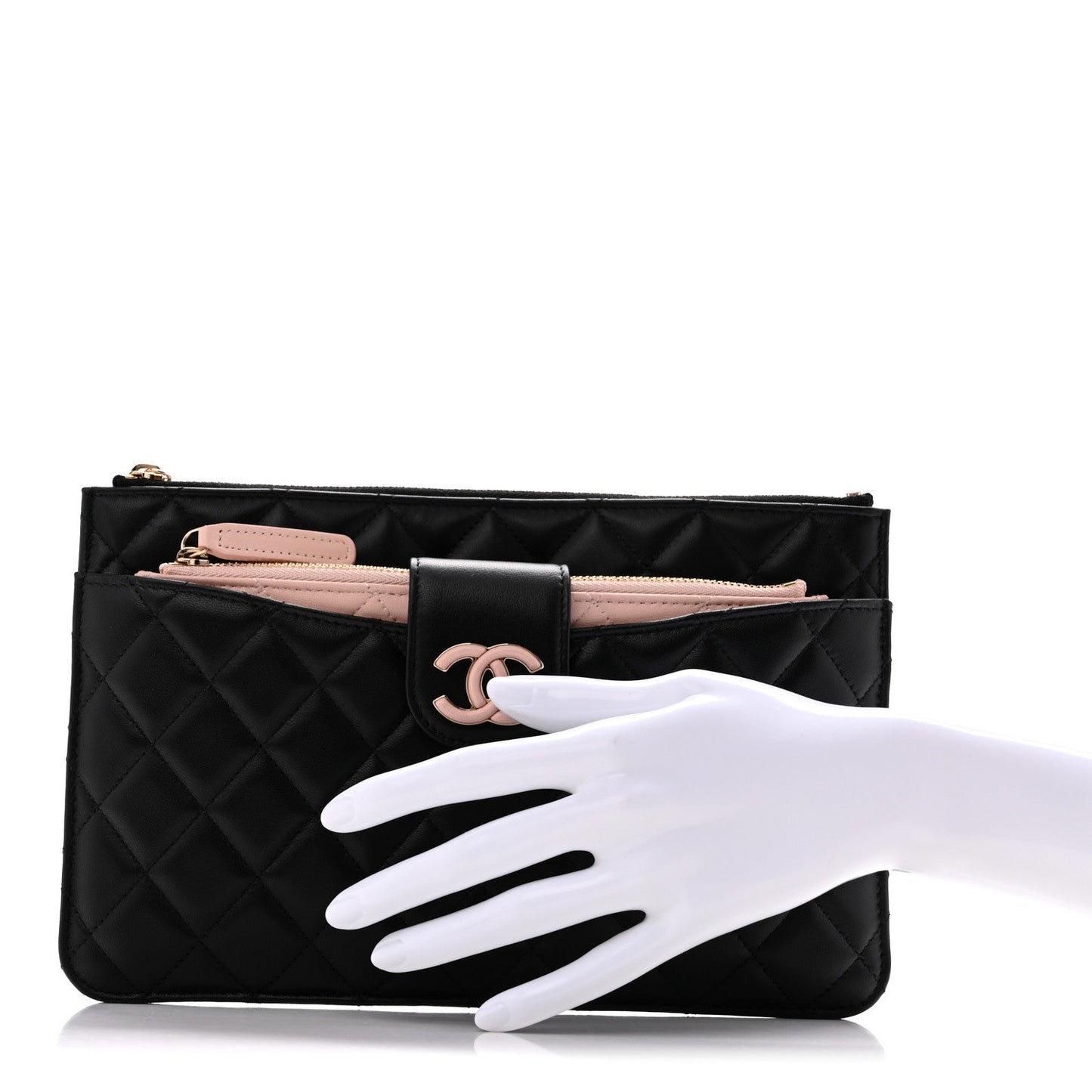Lambskin Quilted Sunset Boulevard Pouch Case Black Pink