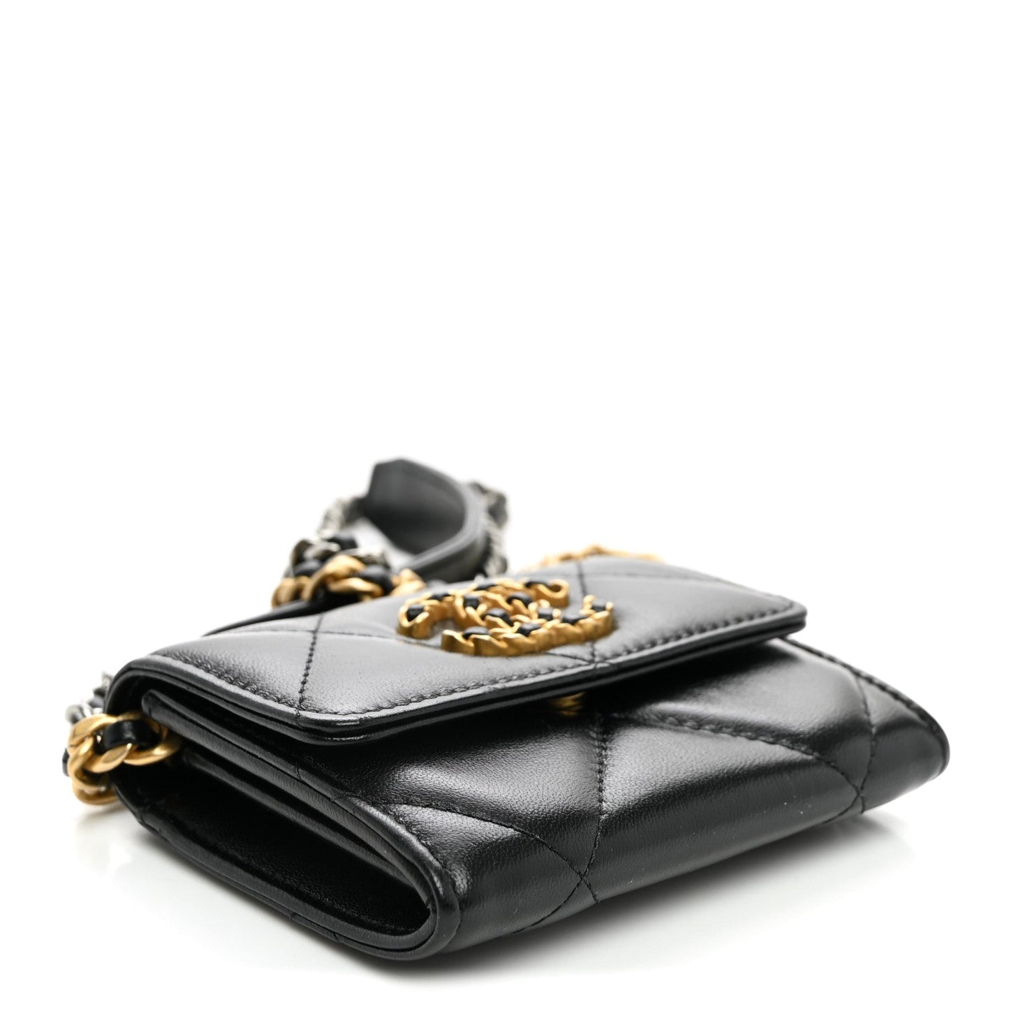 Lambskin Quilted Chanel 19 Flap Coin Purse With Chain Black