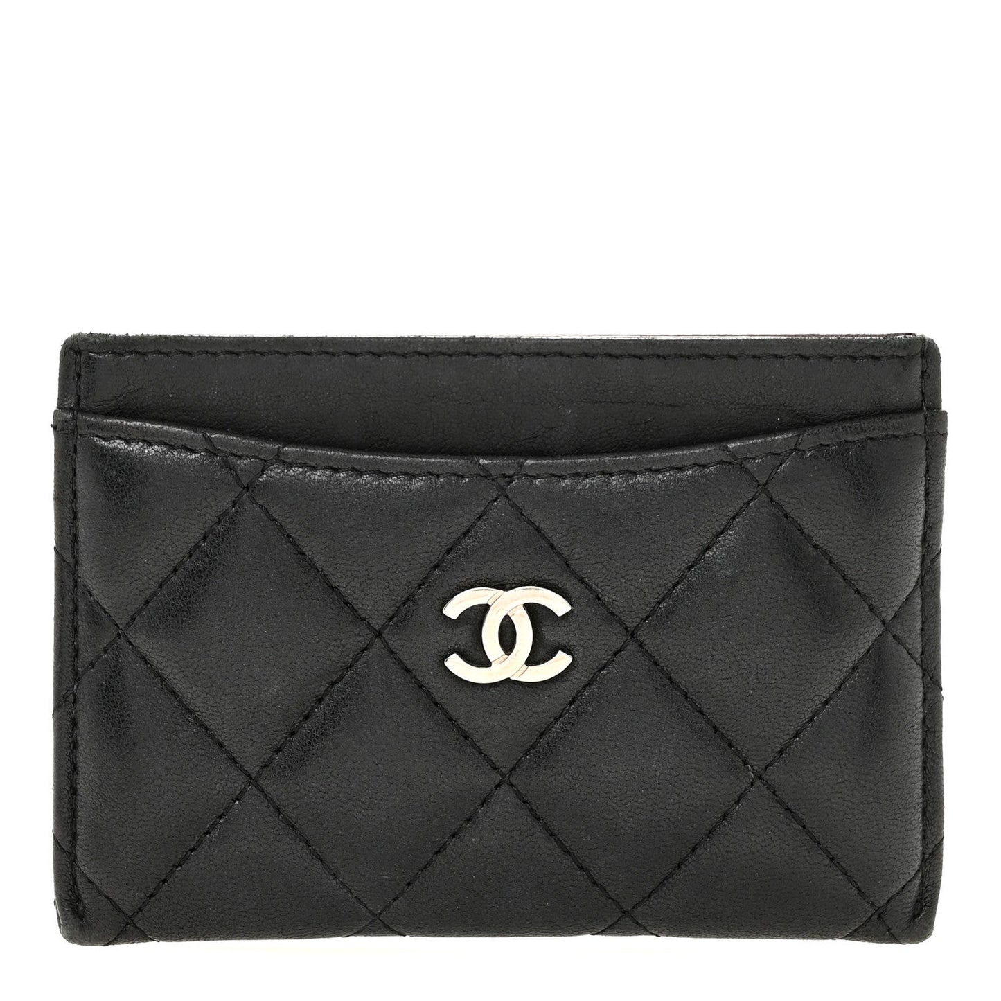 Lambskin Quilted Card Holder Black