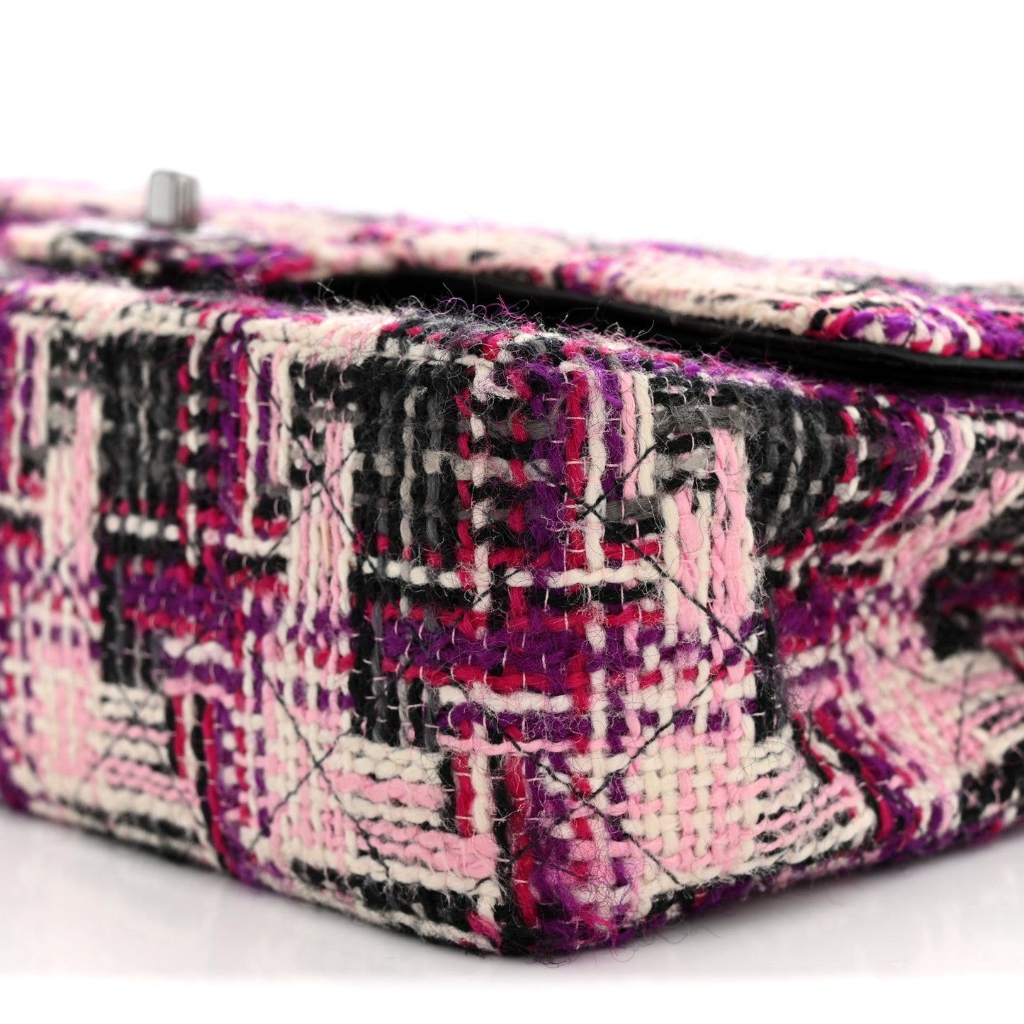 Tweed Quilted Medium Double Flap Pink Black